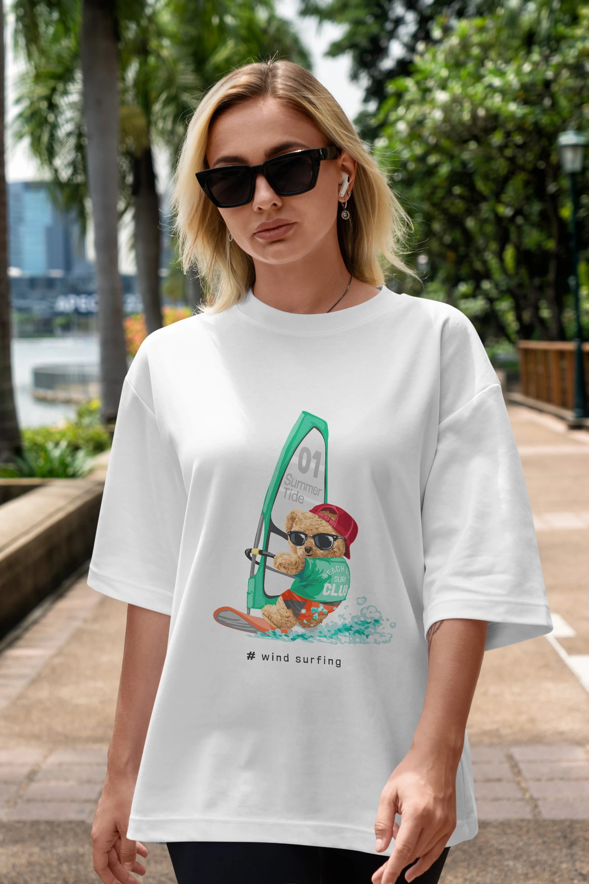 Teddy Bear Summer Tide Ön Baskılı Oversize t-shirt Erkek Kadın Unisex %100 Pamuk