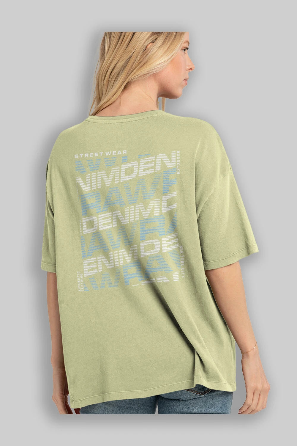 Raw Denim Arka Baskılı Oversize t-shirt Erkek Kadın Unisex