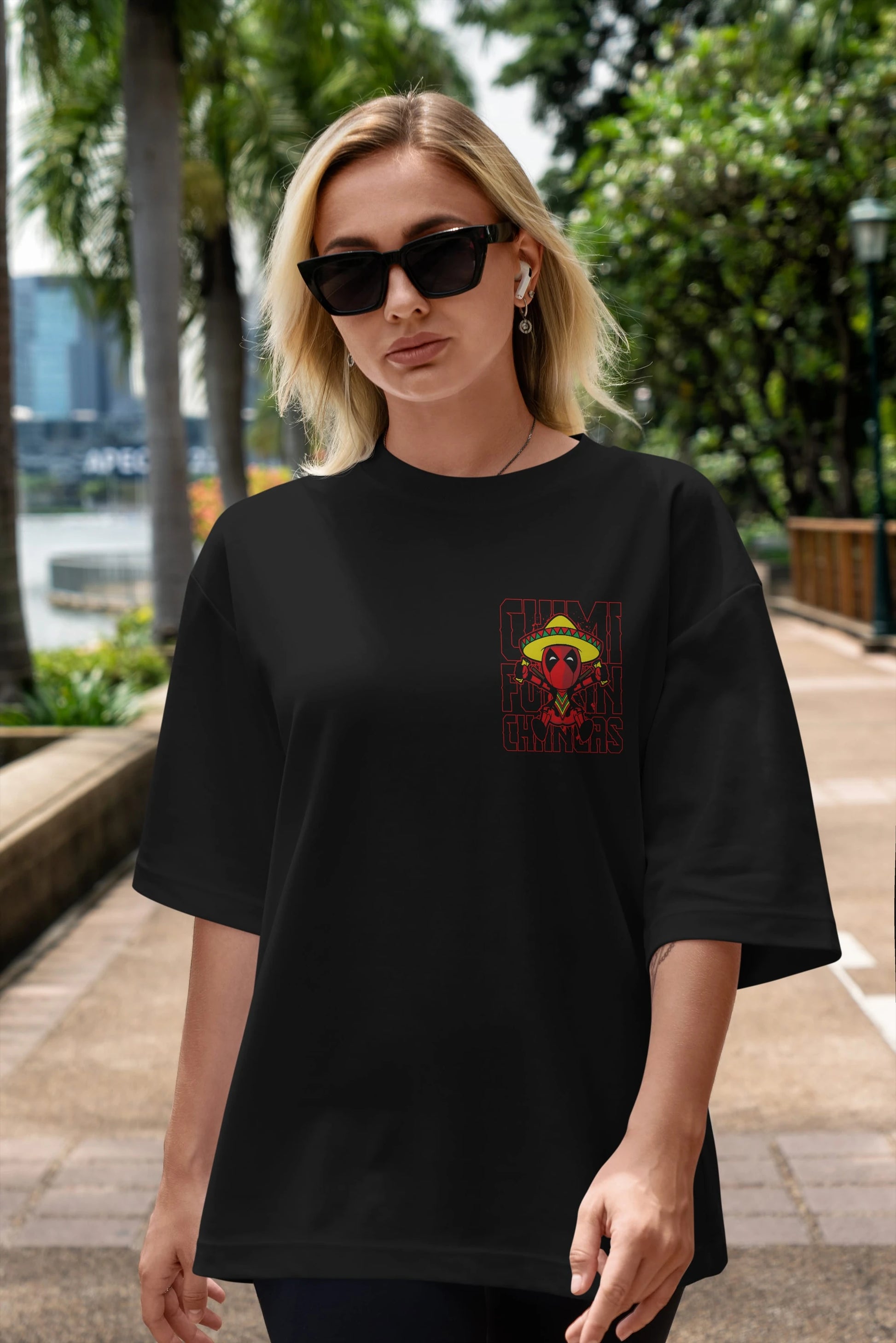 Deadpool (14) Ön Sol Baskılı Oversize t-shirt Erkek Kadın Unisex %100 Pamuk Bisiklet Yaka tişort