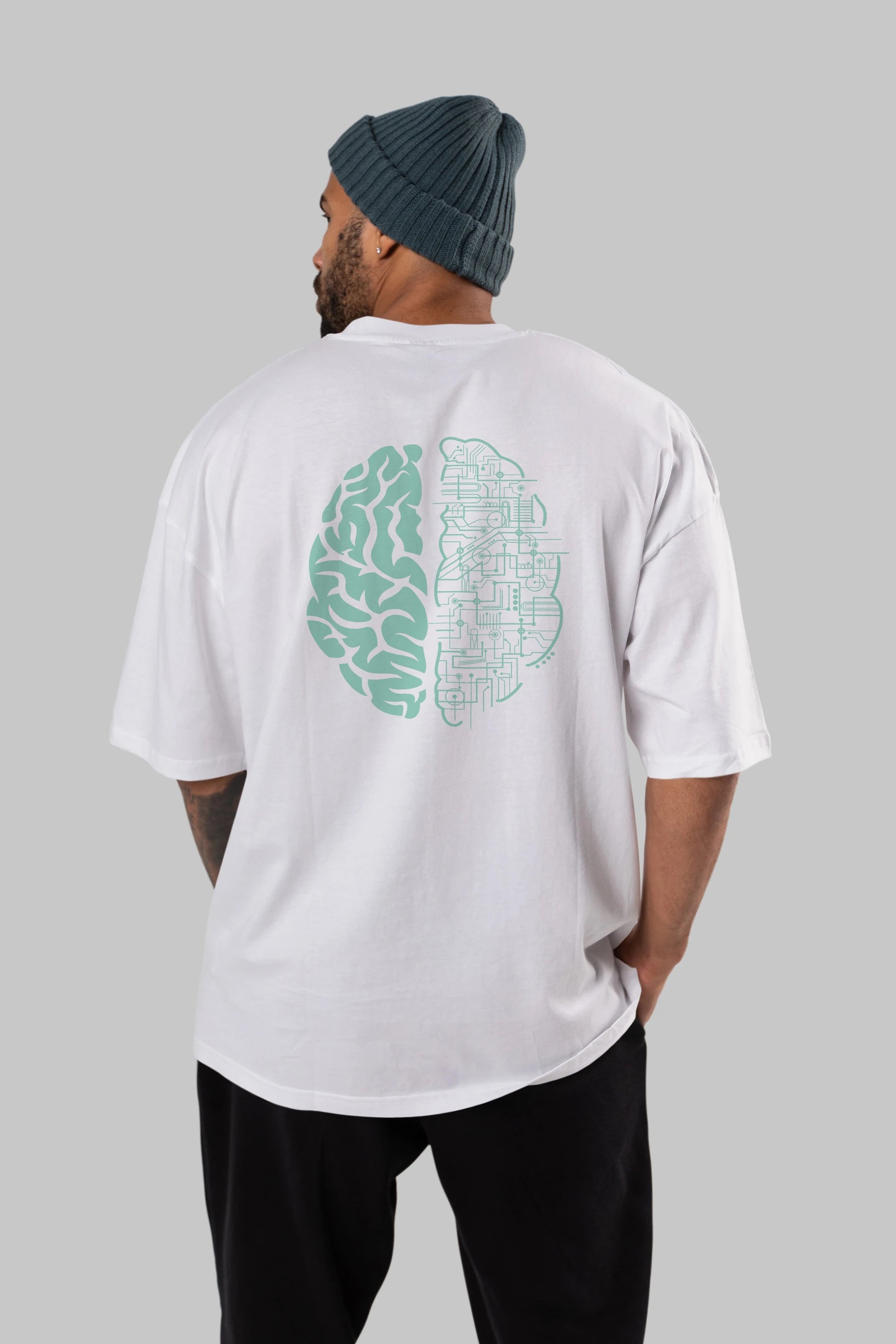 Electric Brain Arka Baskılı Oversize t-shirt %100 pamuk Erkek Kadın Unisex