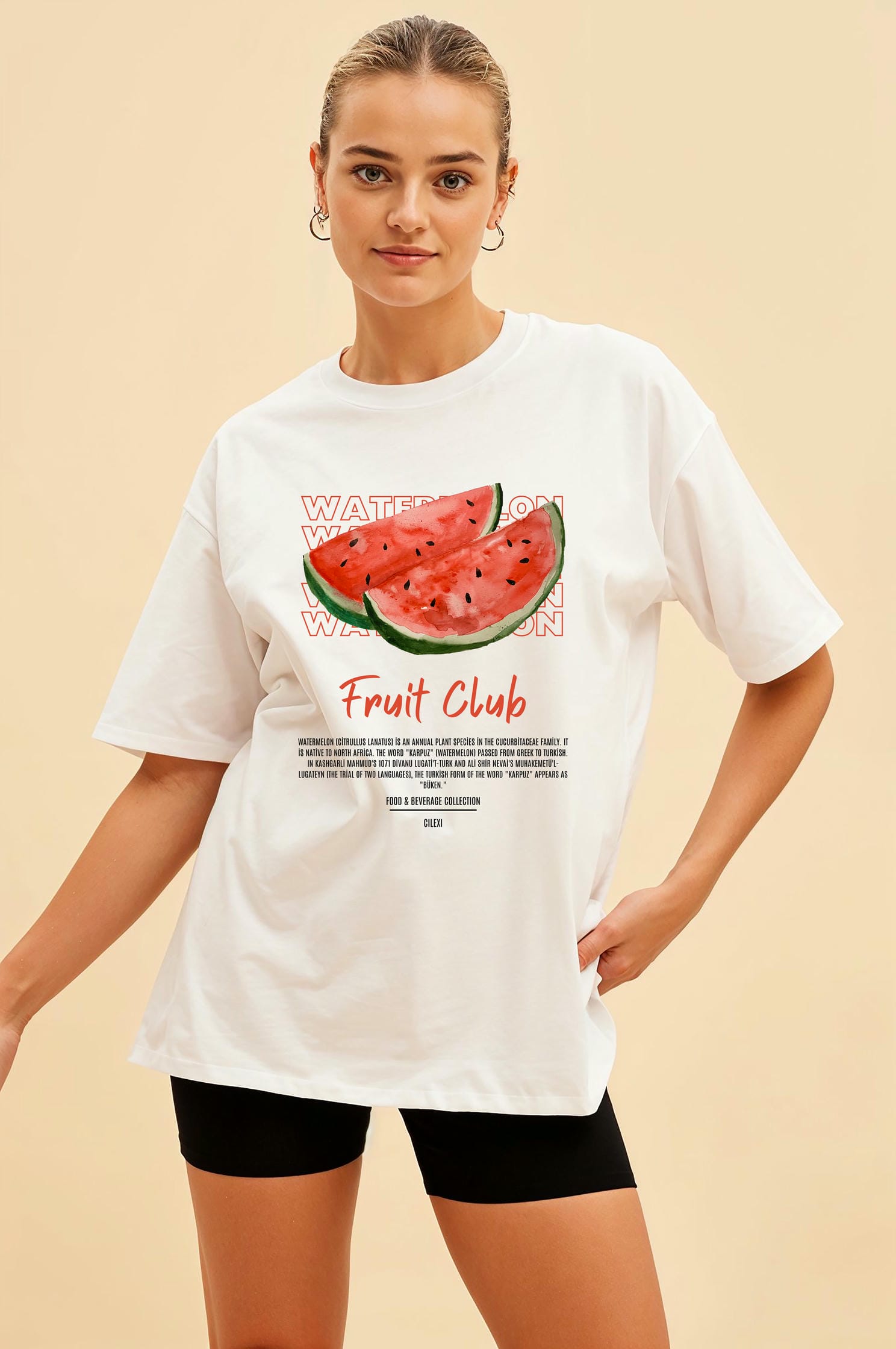 Watermelon Ön Baskılı Oversize t-shirt Erkek Kadın Pamuk Bisiklet Yaka tişort