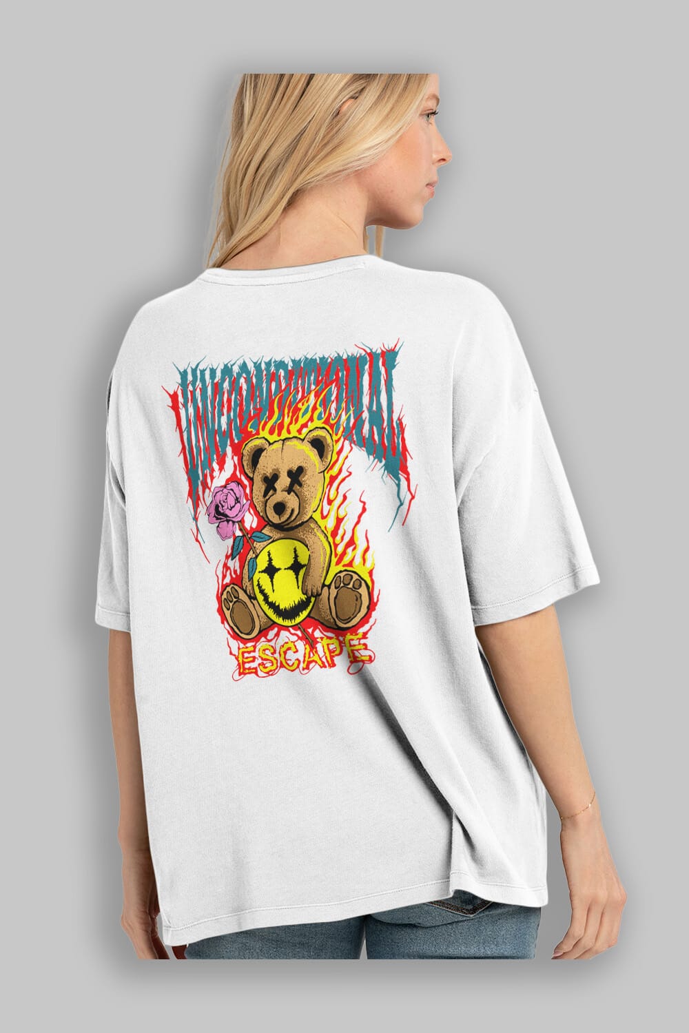 Escape Bear Arka Baskılı Oversize t-shirt Erkek Kadın Unisex