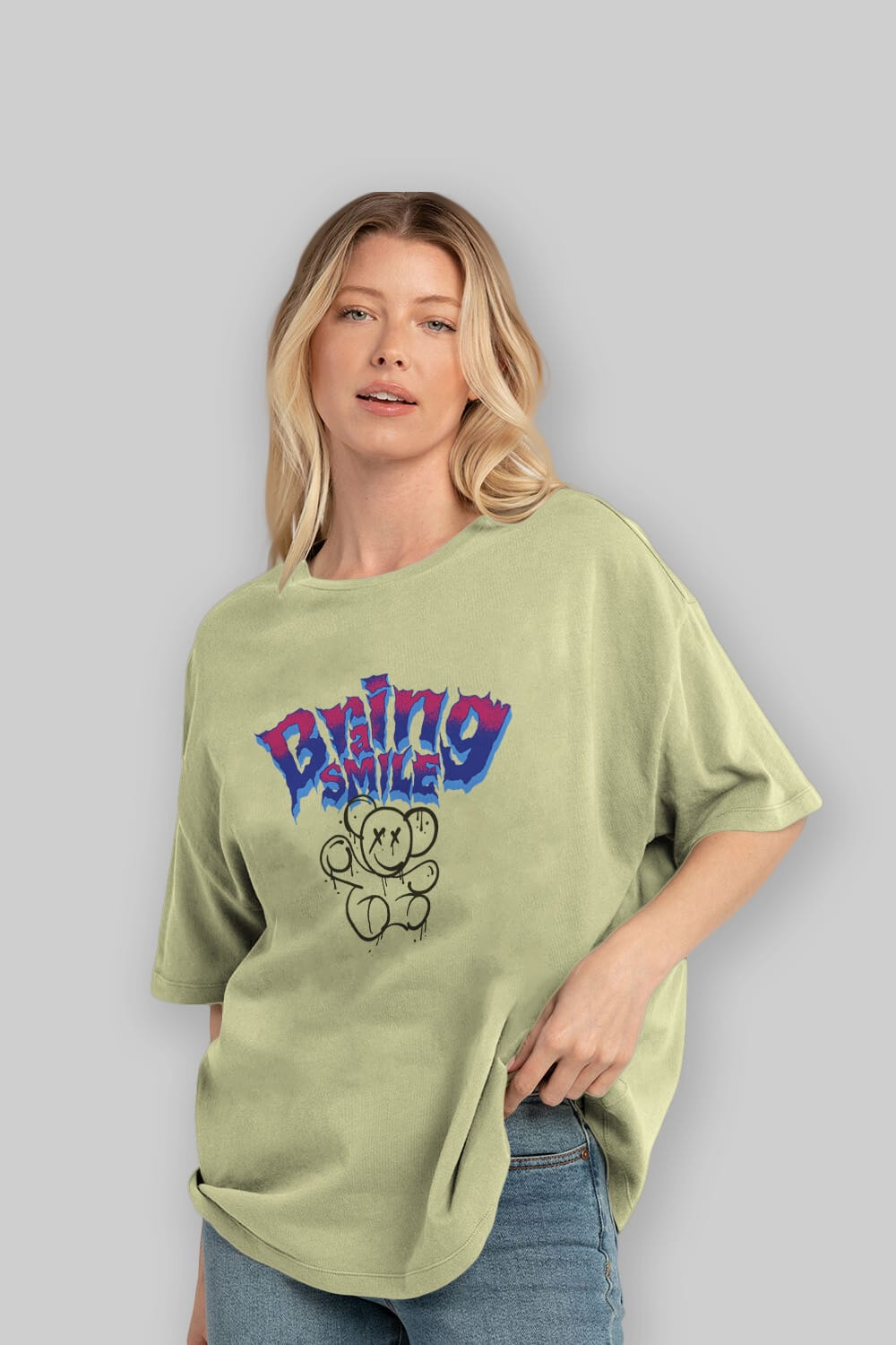 Teddy Bear Braing Smile Ön Baskılı Oversize t-shirt Erkek Kadın Unisex