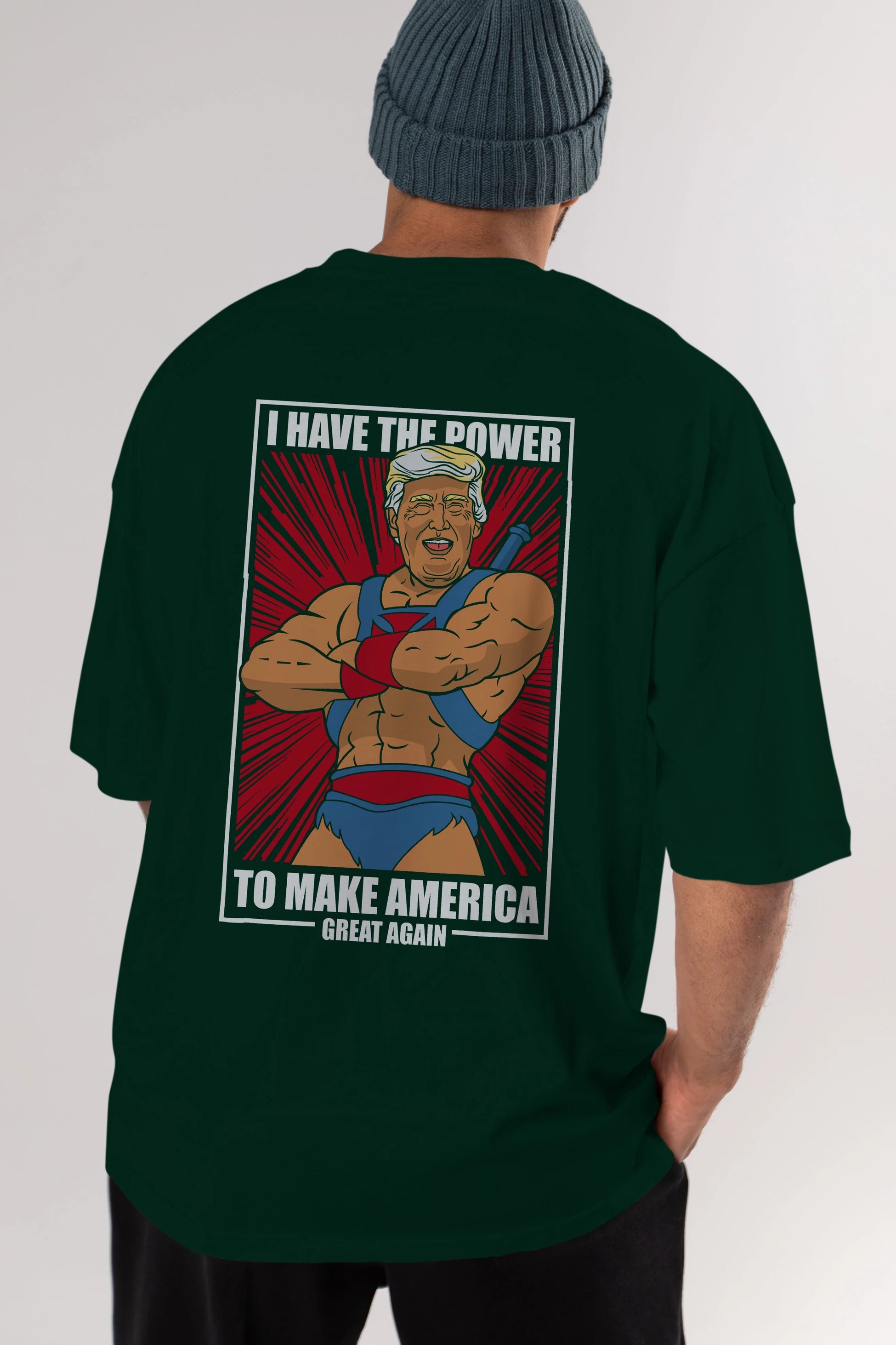 Trump Heman Arka Baskılı Oversize t-shirt Erkek Kadın Unisex %100 Pamuk tişort