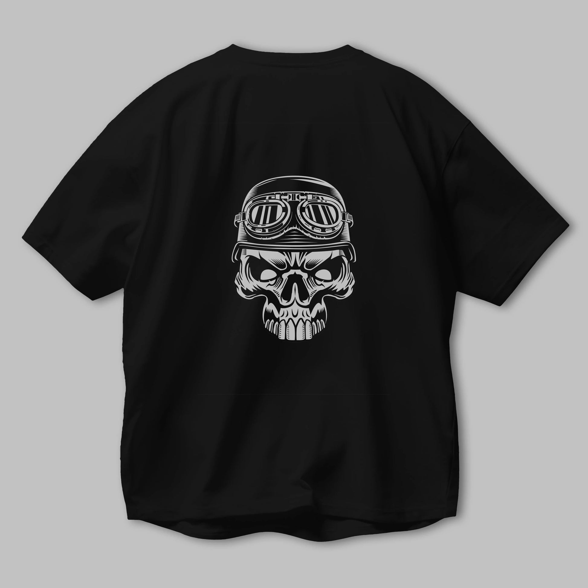 Biker Skull Helmet Arka Baskılı Oversize t-shirt Erkek Kadın Unisex %100 Pamuk tişort