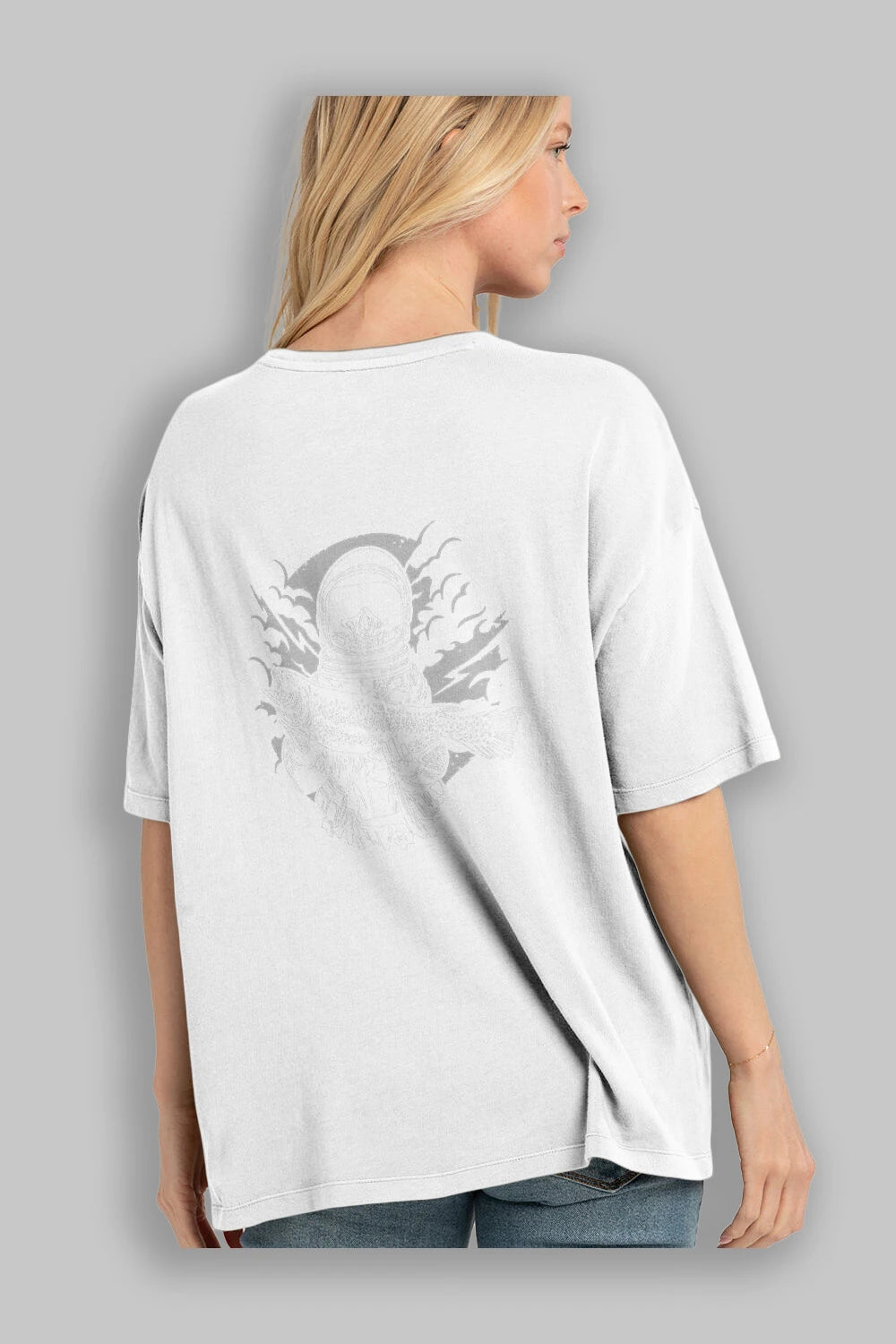 Astronaut Fishing Arka Baskılı Oversize t-shirt Erkek Kadın Unisex %100 Pamuk