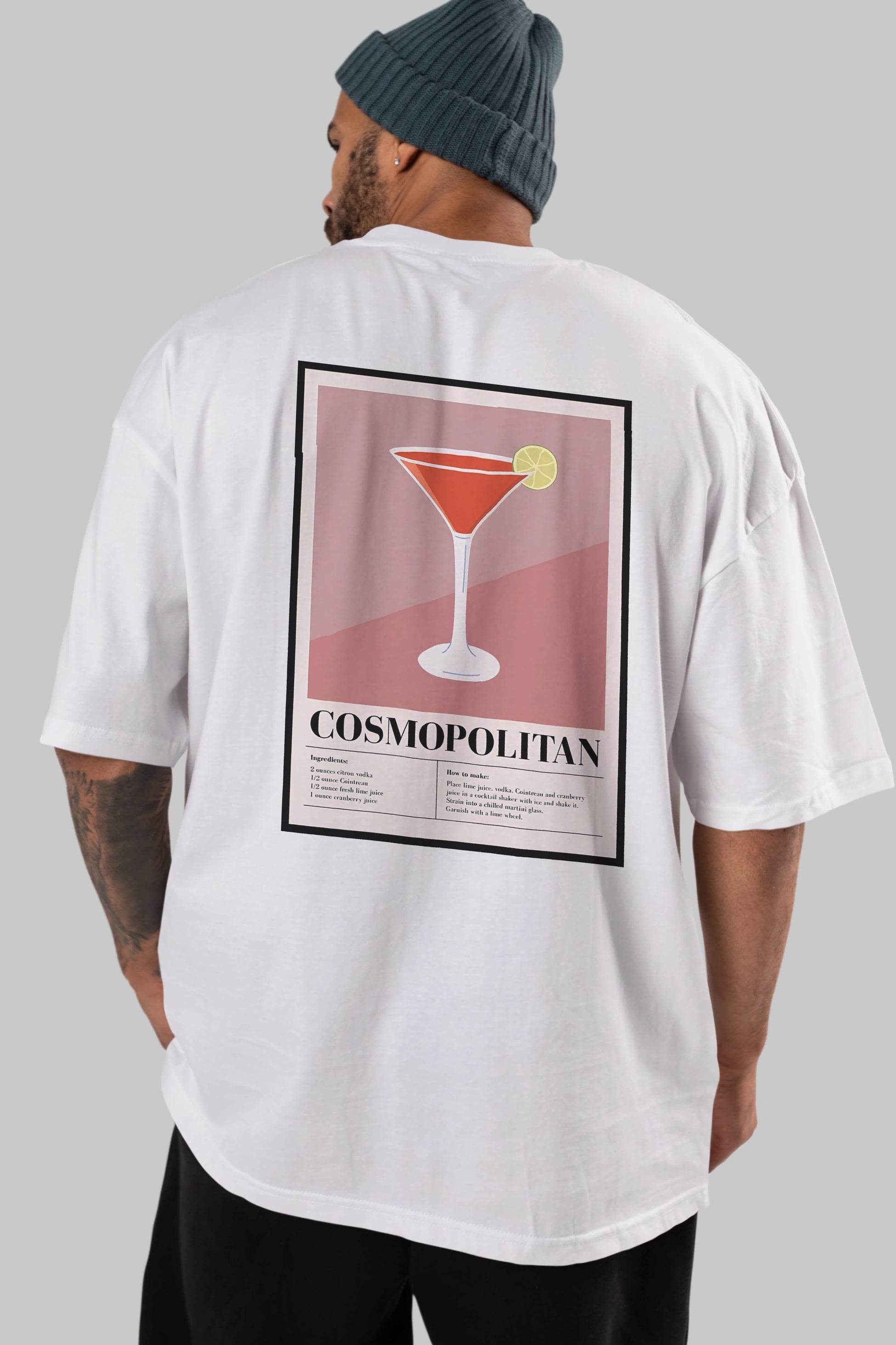 Cosmopolitan 3 Arka Baskılı Oversize t-shirt Erkek Kadın Unisex %100 Pamuk Bisiklet Yaka tişort