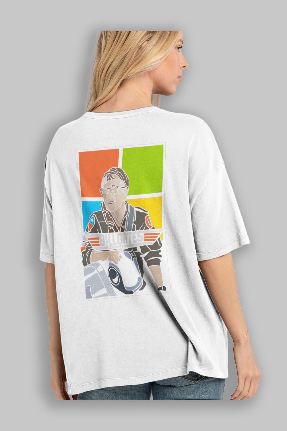 Bill Gates Top Gun Arka Baskılı Oversize t-shirt Erkek Kadın Unisex %100 Pamuk tişort