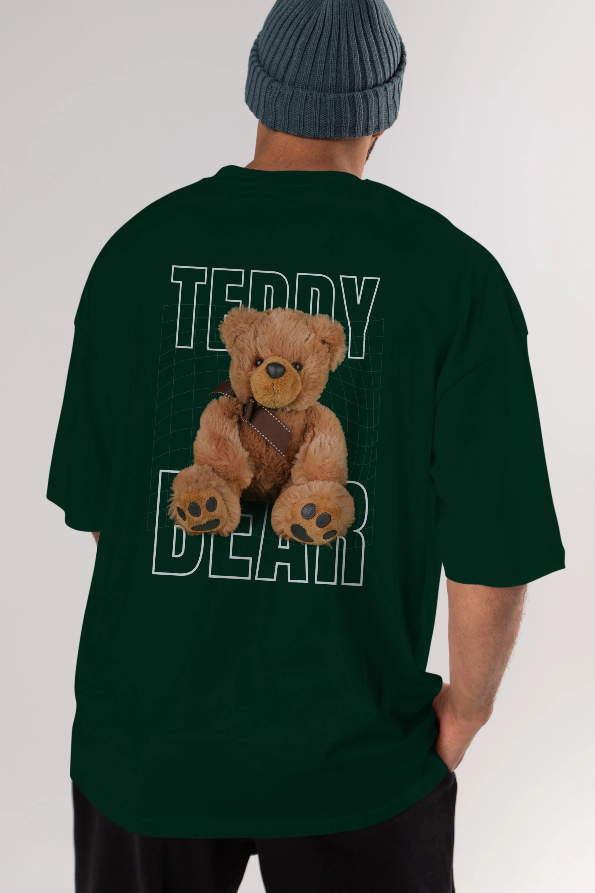 Teddy Bear Yazılı Arka Baskılı Oversize t-shirt Erkek Kadın Unisex %100 Pamuk