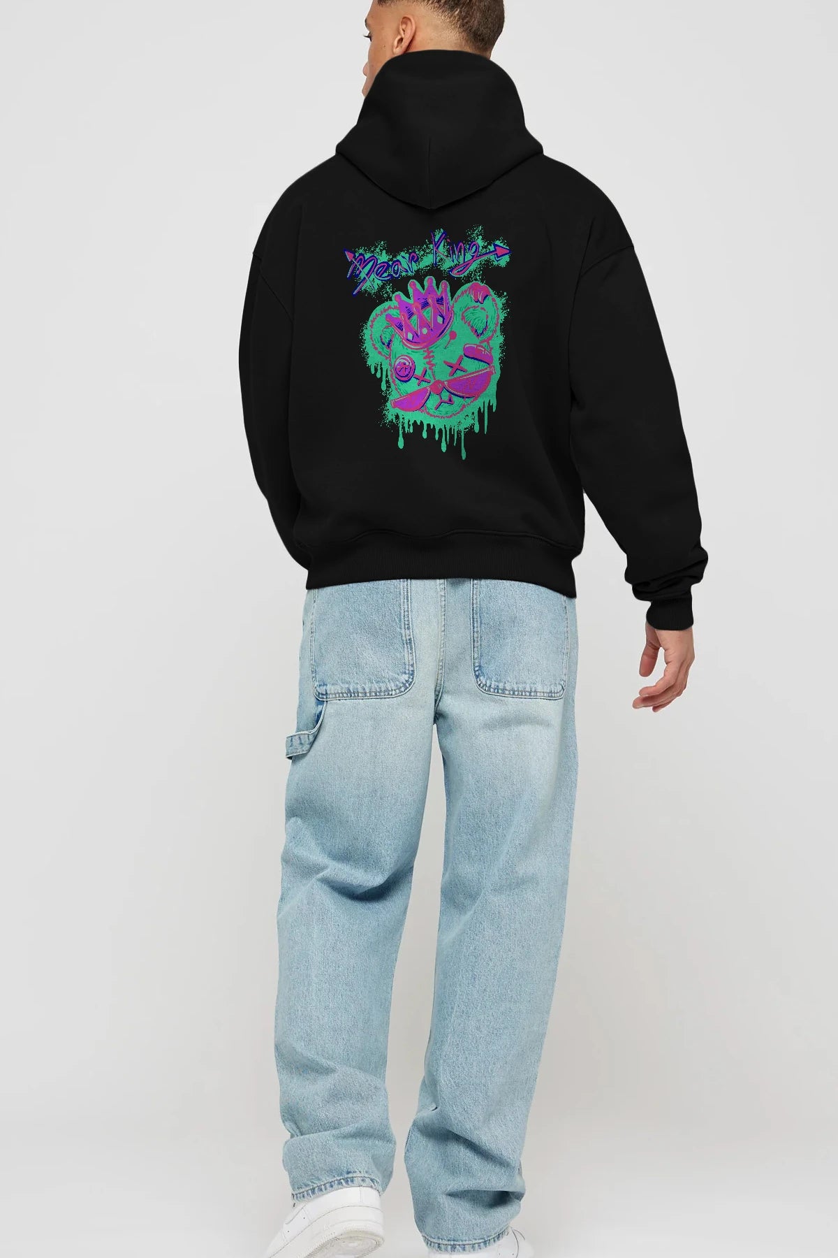 Bear King Arka Baskılı Hoodie Oversize Kapüşonlu Sweatshirt Erkek Kadın Unisex