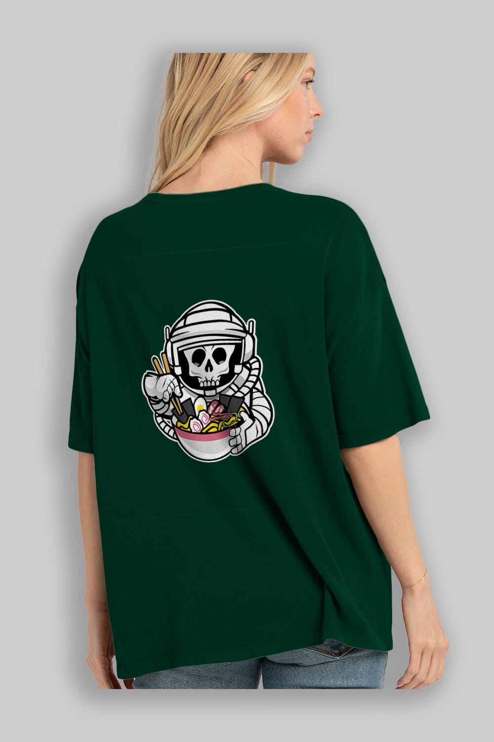 Astronaut Ramen Arka Baskılı Oversize t-shirt Erkek Kadın Unisex %100 Pamuk tişort