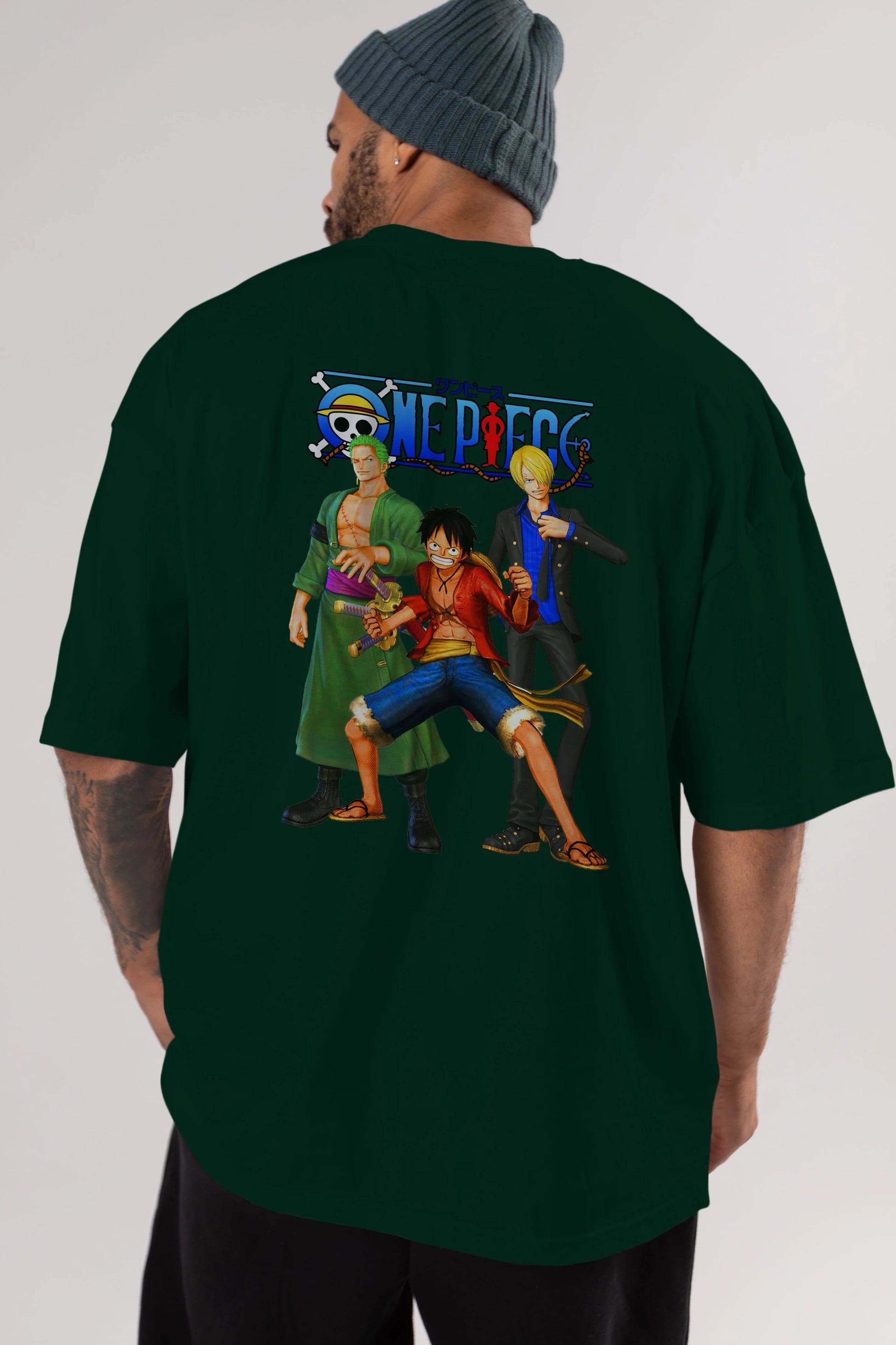 Luffy Sanji Zoro Anime Arka Baskılı Oversize t-shirt Erkek Kadın Unisex %100 pamuk tişort