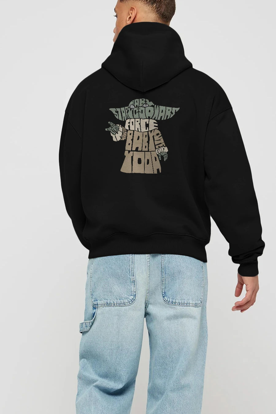 Baby Yoda Arka Baskılı Hoodie Oversize Kapüşonlu Sweatshirt Erkek Kadın Unisex