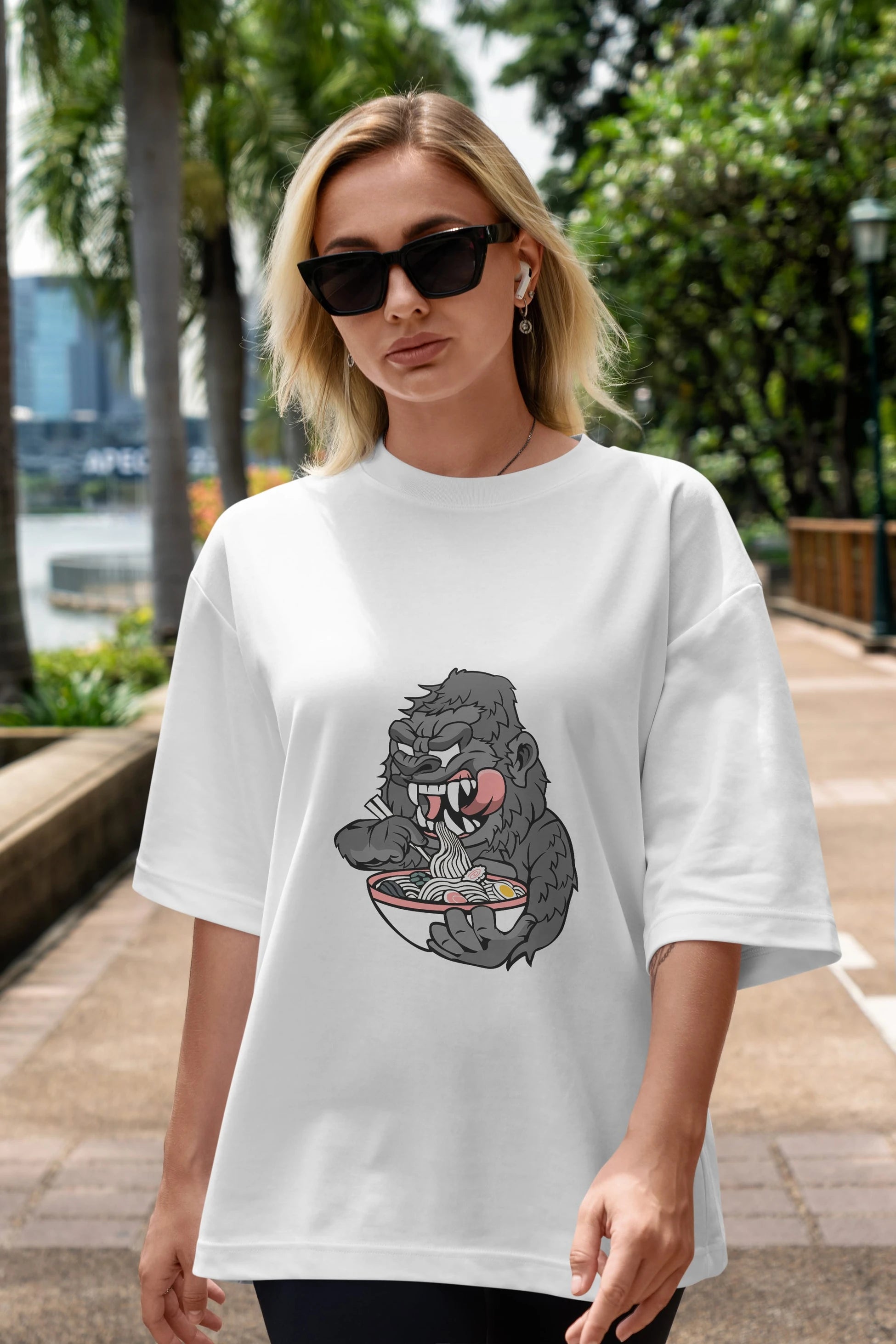 Big Gorilla Ramen Ön Baskılı Oversize t-shirt Erkek Kadın Unisex %100 Pamuk tişort