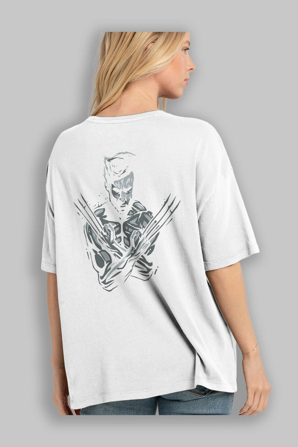 Wolverine Arka Baskılı Oversize t-shirt Erkek Kadın Unisex %100 Pamuk Bisiklet Yaka tişort
