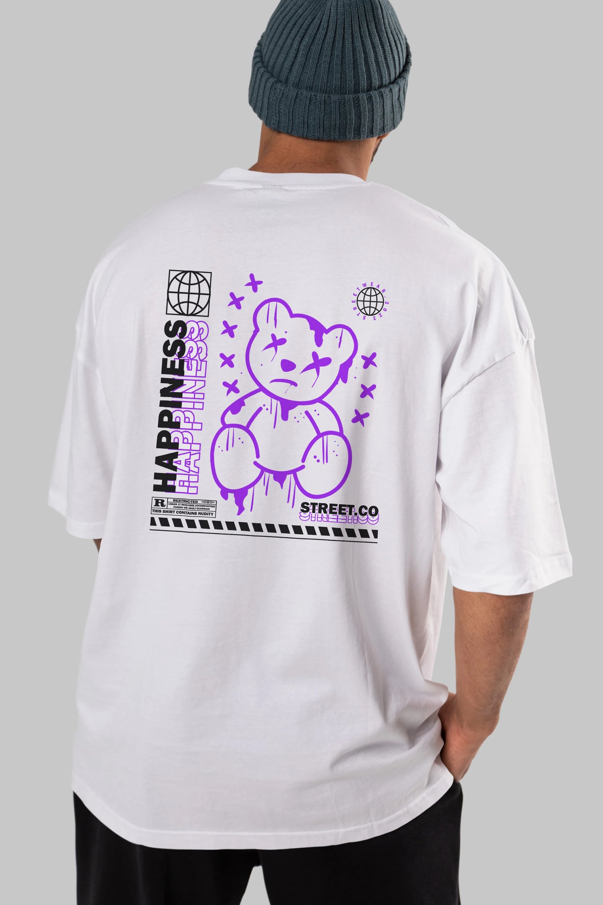 Happiness Bear 3 Arka Baskılı Oversize t-shirt Erkek Kadın Unisex