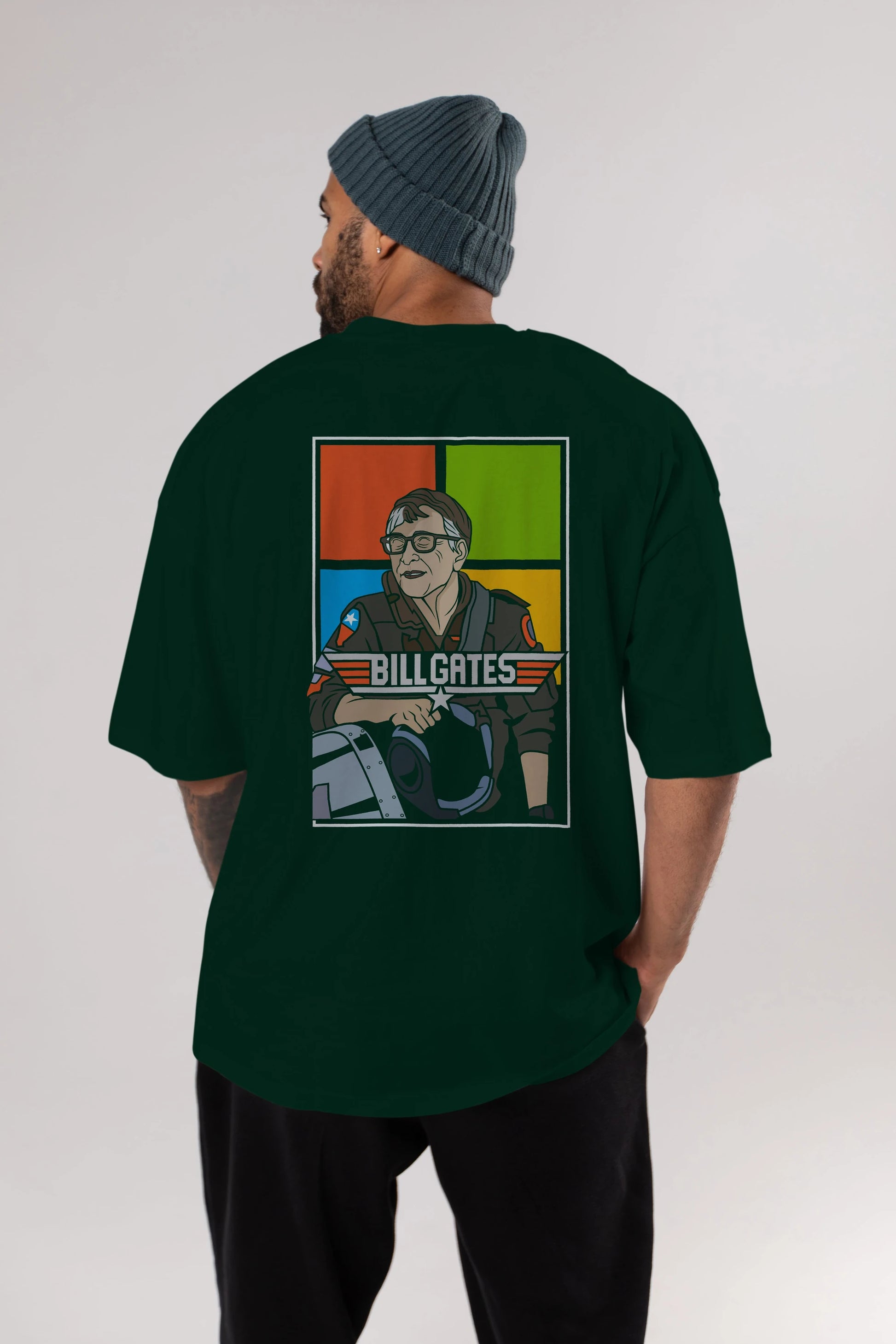 Bill Gates Top Gun Arka Baskılı Oversize t-shirt Erkek Kadın Unisex %100 Pamuk tişort