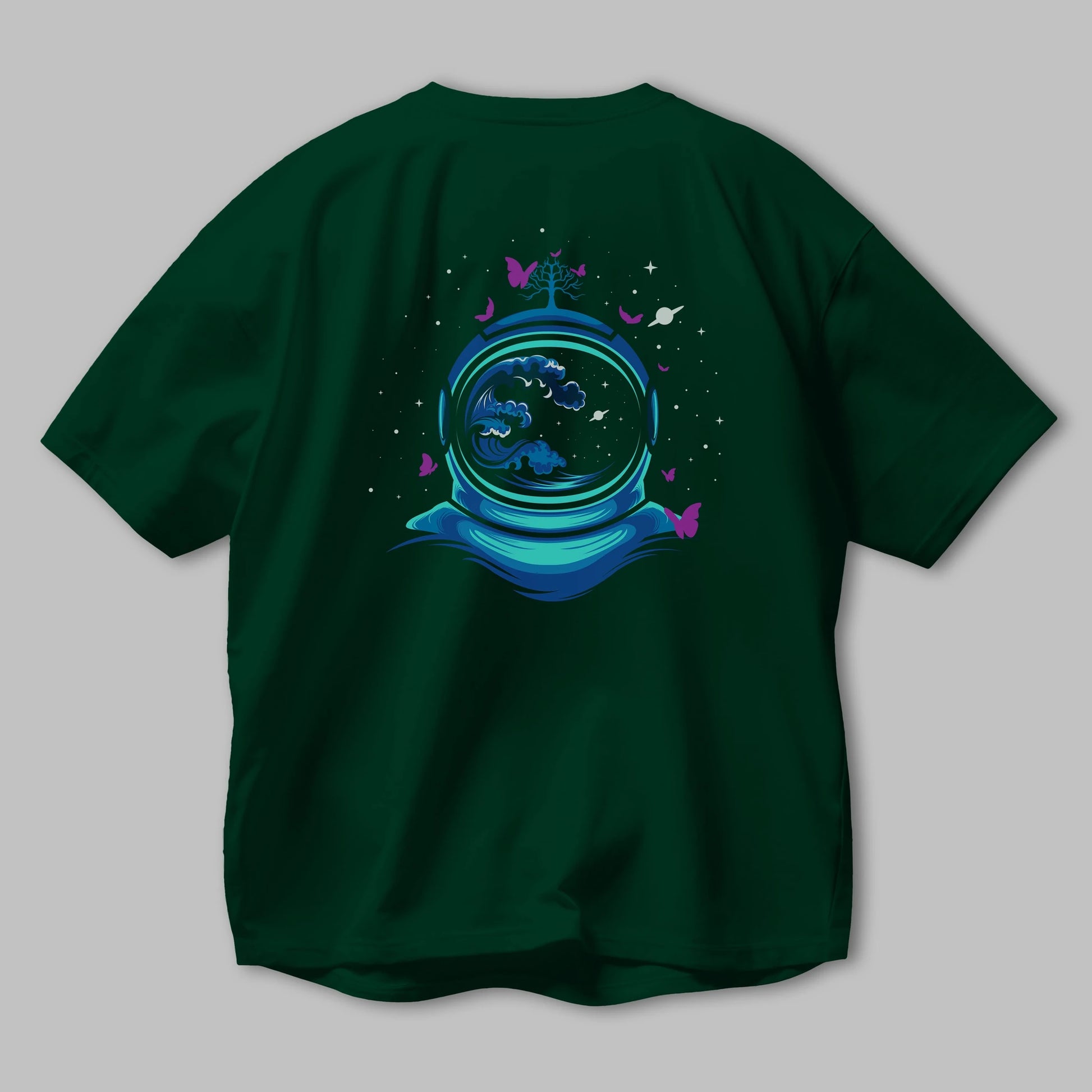 Astronaut and Butterfly Arka Baskılı Oversize t-shirt Erkek Kadın Unisex