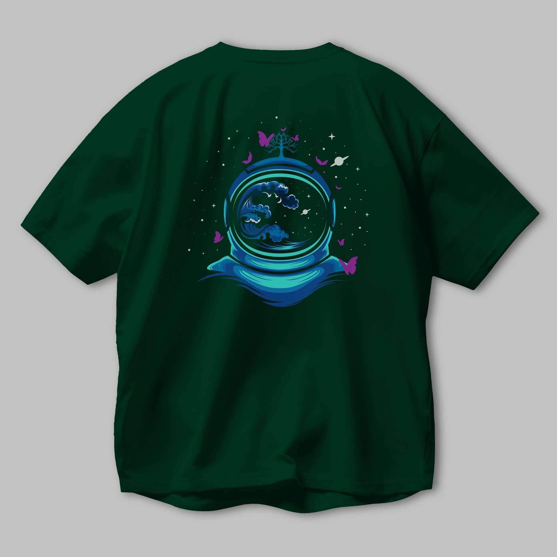 Astronaut and Butterfly Arka Baskılı Oversize t-shirt Erkek Kadın Unisex