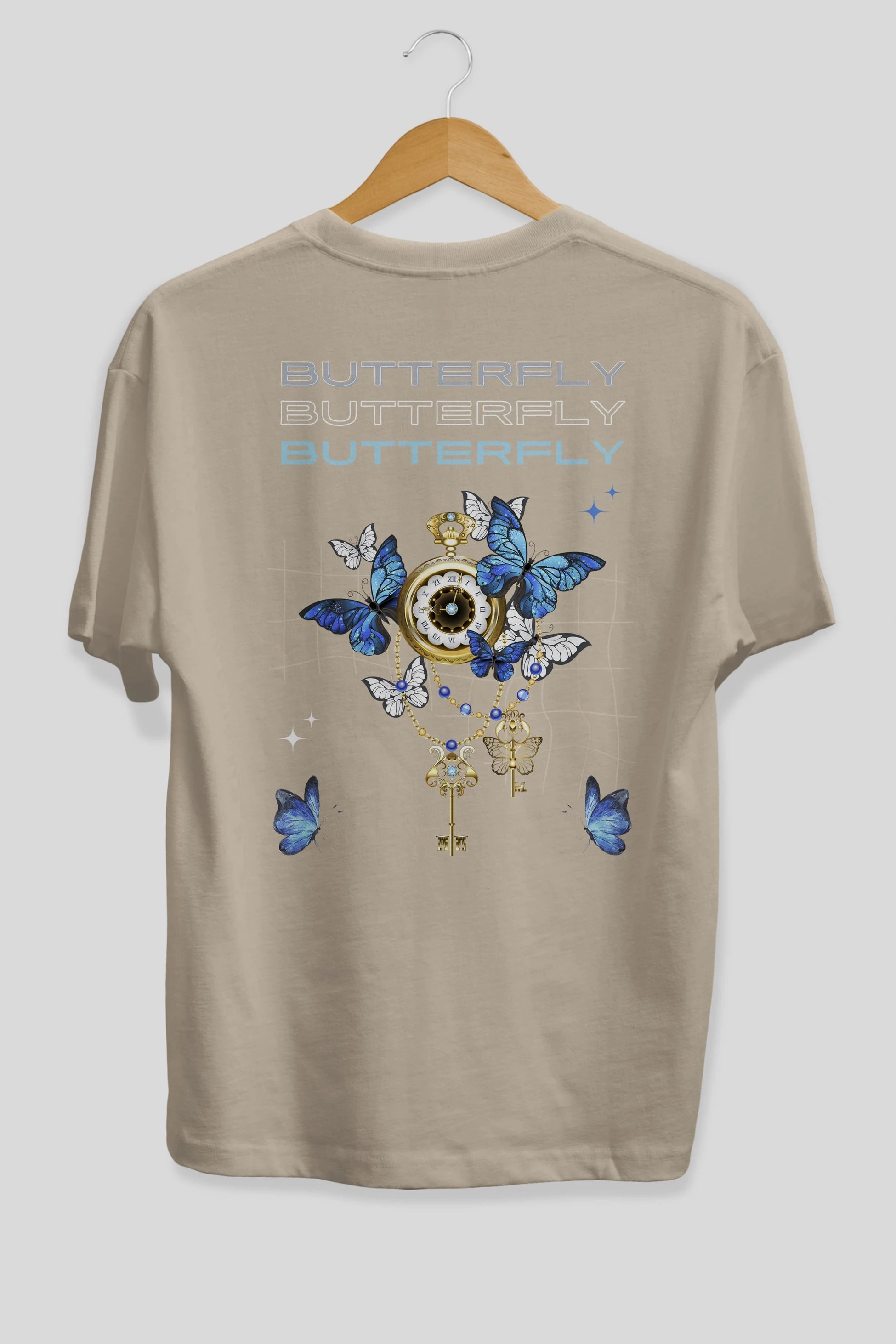 Butterfly Yazılı Arka Baskılı Oversize t-shirt Erkek Kadın Unisex