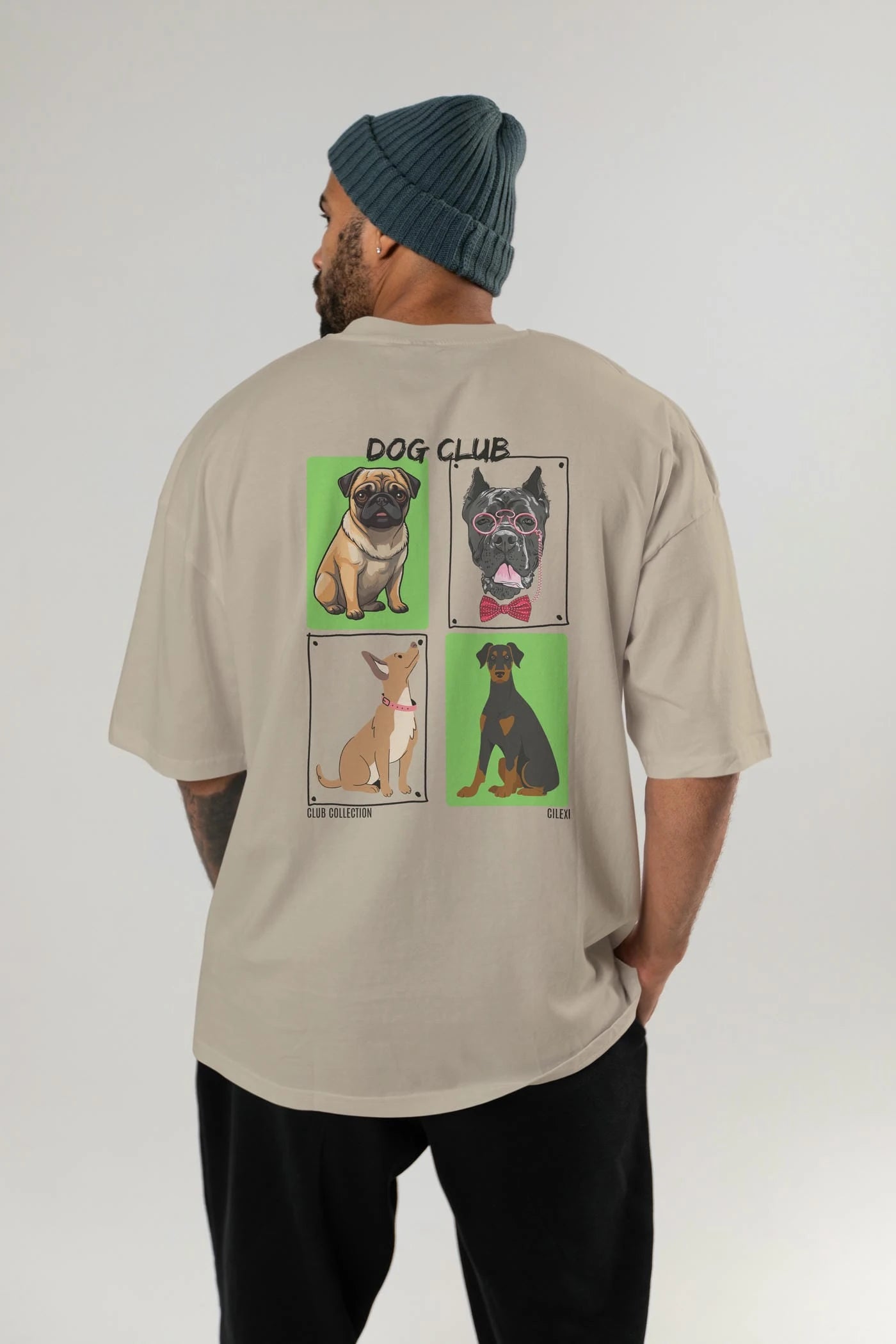 Dog Club Arka Baskılı Oversize t-shirt Erkek Kadın %100 Pamuk Bisiklet Yaka tişort