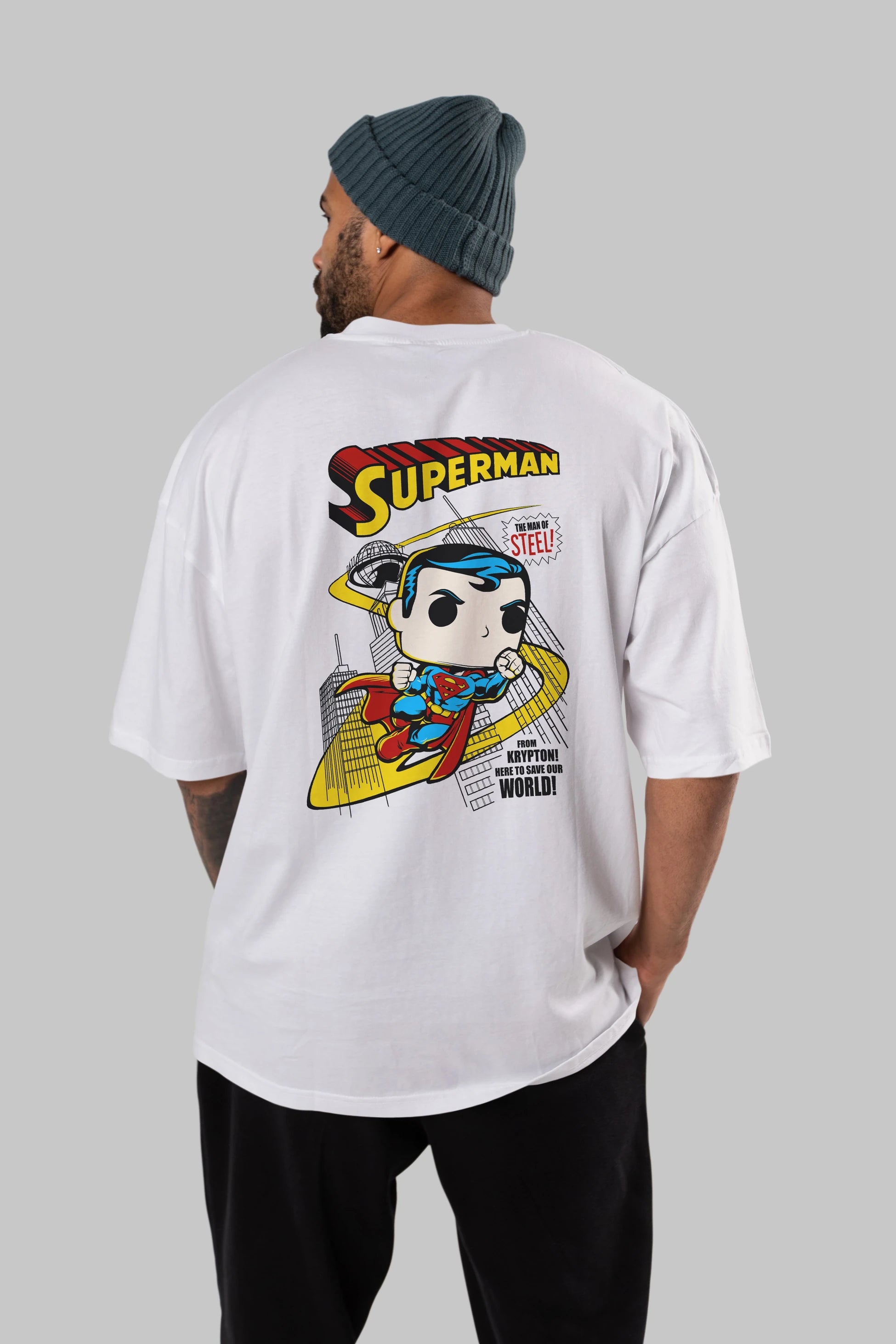 Superman (2) Arka Baskılı Oversize t-shirt Erkek Kadın Unisex %100 Pamuk Bisiklet Yaka tişort