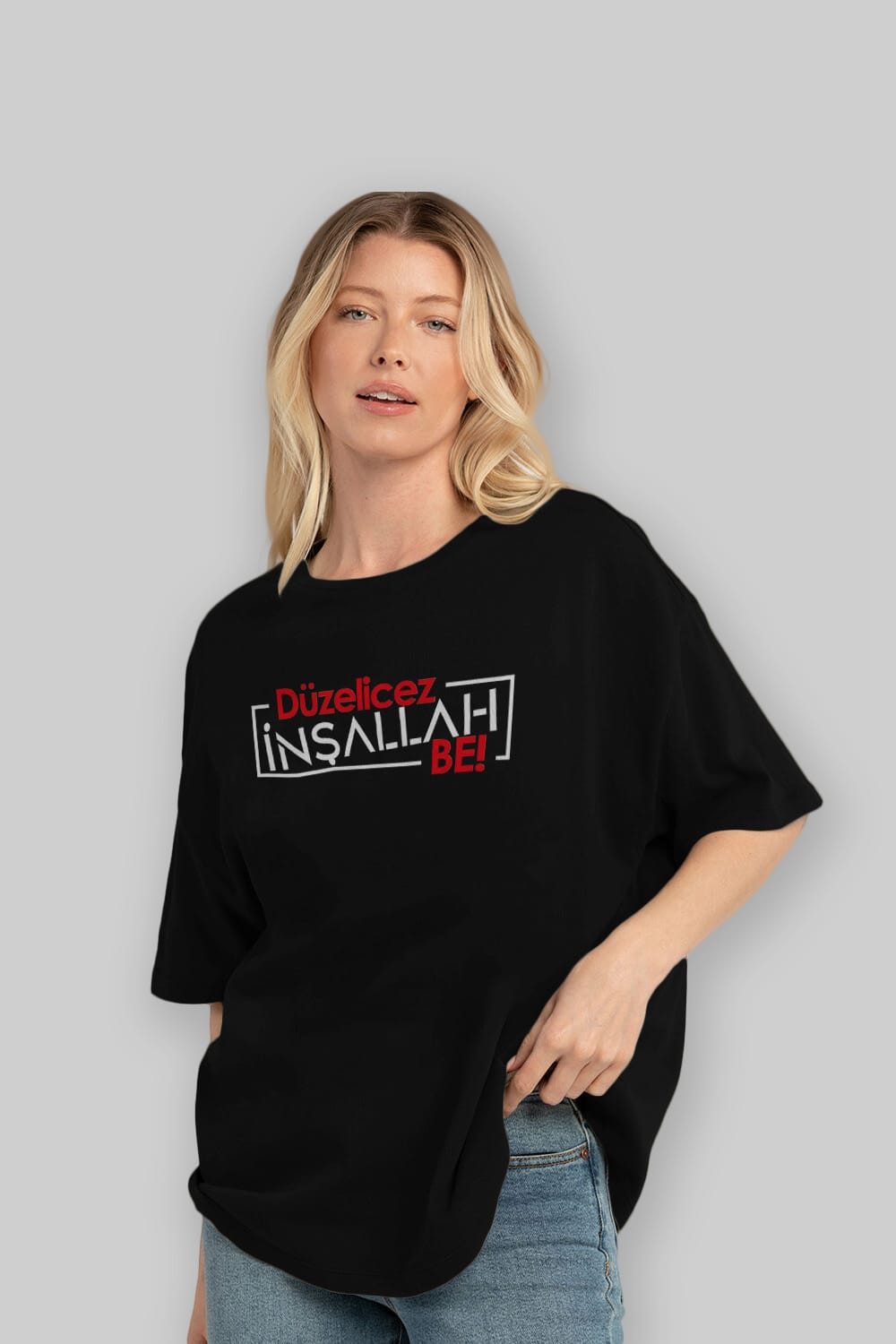 Düzelicez İnşallah Be Ön Baskılı Oversize t-shirt %100 pamuk Erkek Kadın Unisex