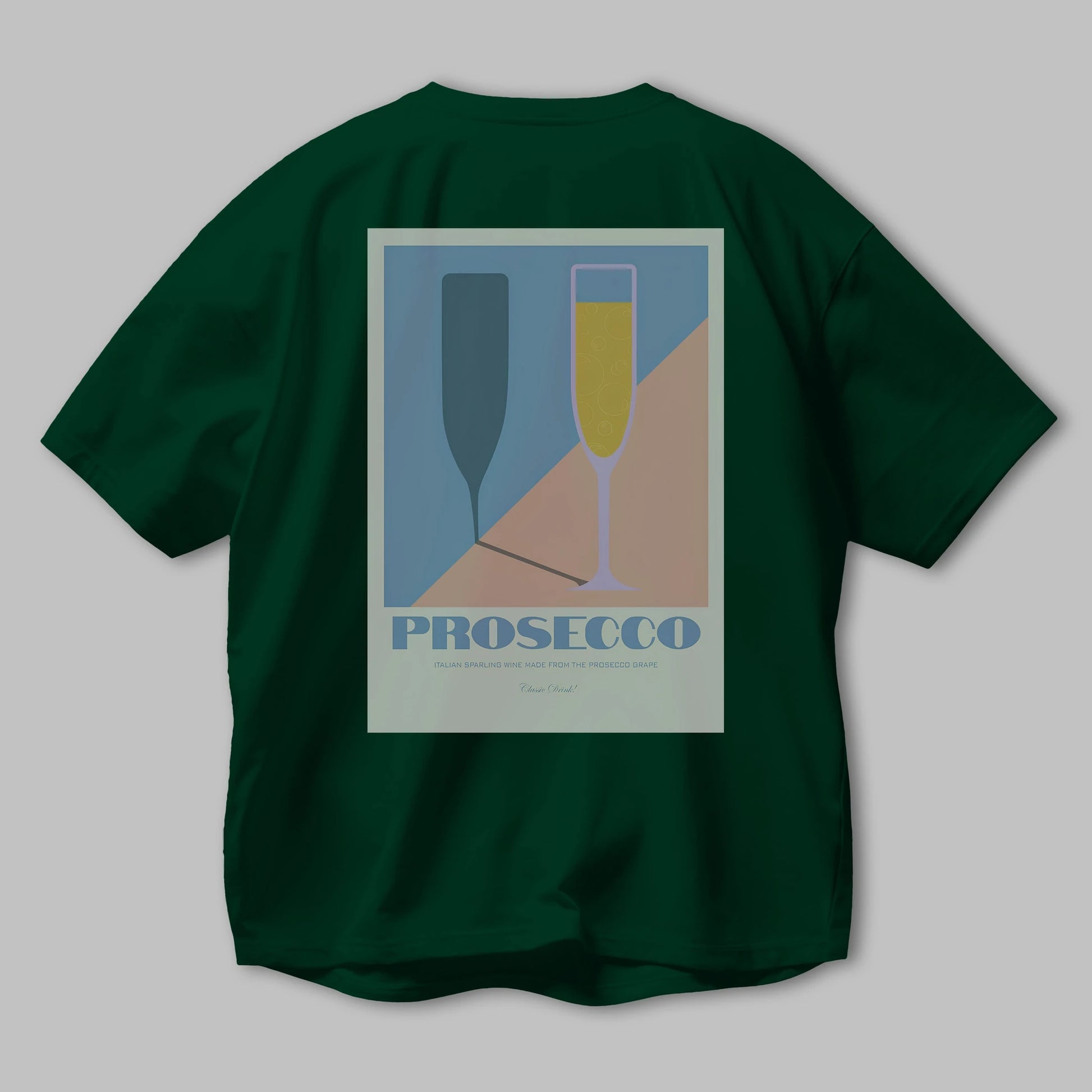 Prosecco Arka Baskılı Oversize t-shirt Erkek Kadın Unisex %100 Pamuk Bisiklet Yaka tişort