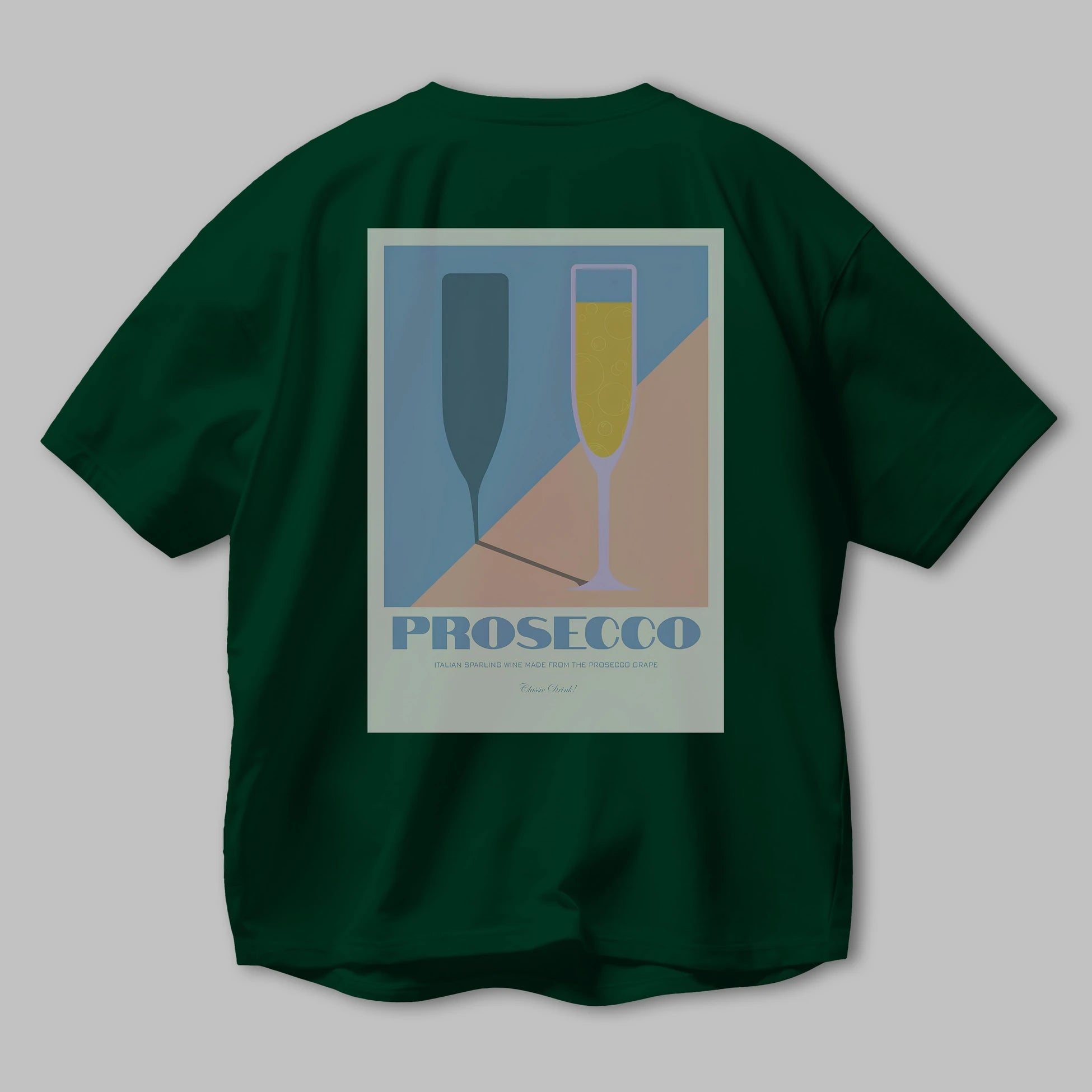 Prosecco Arka Baskılı Oversize t-shirt Erkek Kadın Unisex %100 Pamuk Bisiklet Yaka tişort