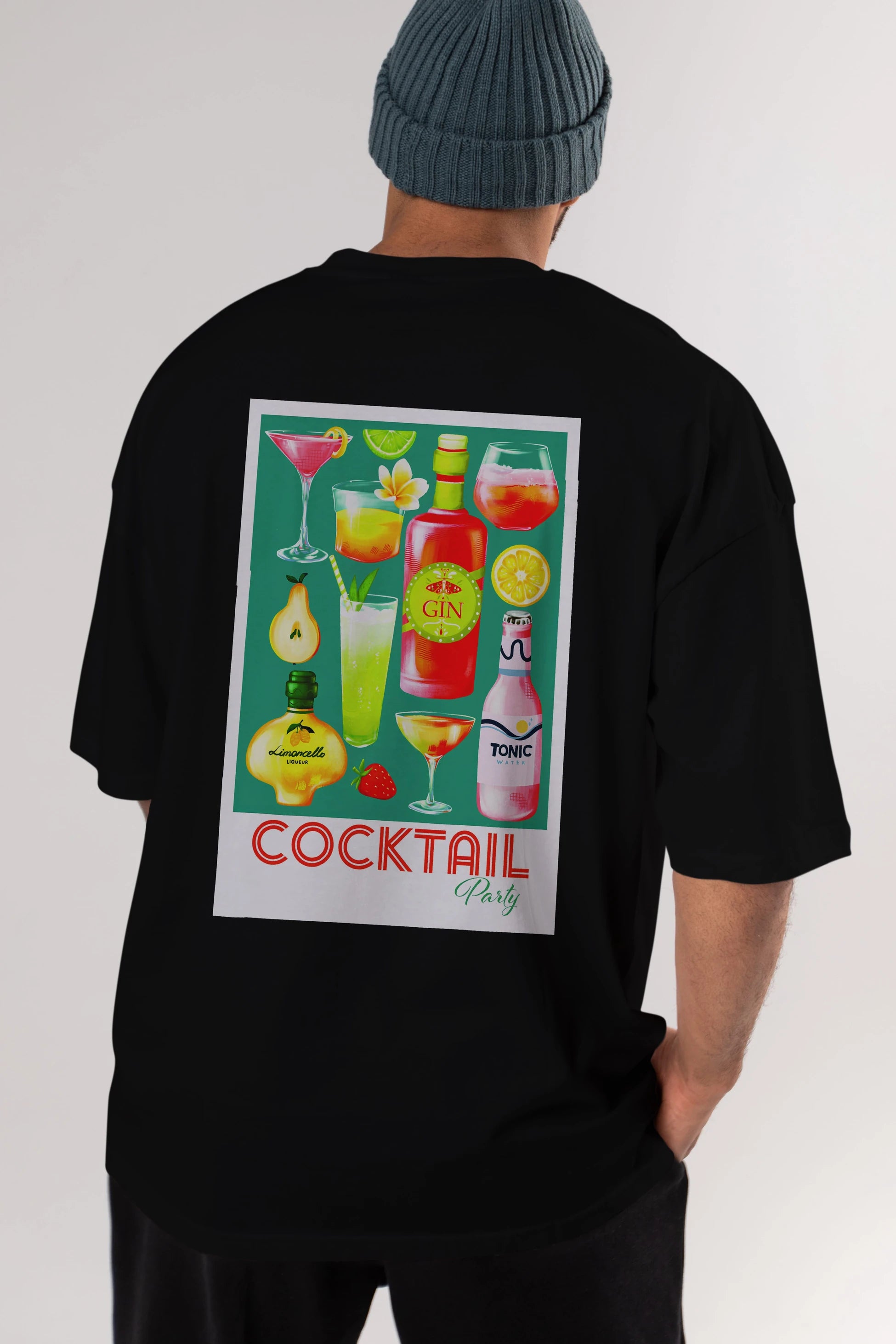Cocktail Party 2 Arka Baskılı Oversize t-shirt Erkek Kadın Unisex %100 Pamuk Bisiklet Yaka tişort