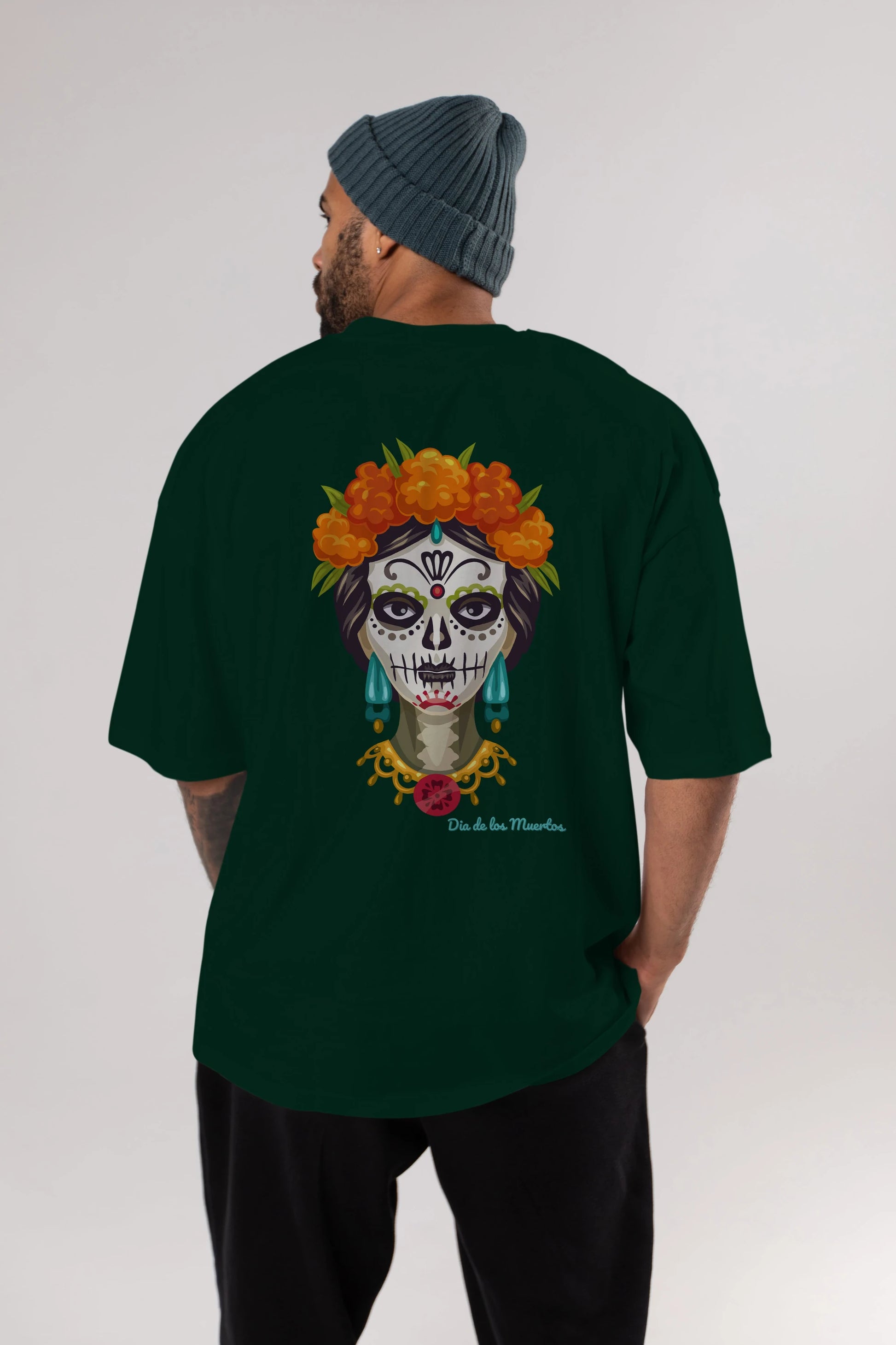 Dia de los Muertos 2 Arka Baskılı Oversize t-shirt Erkek Kadın Unisex