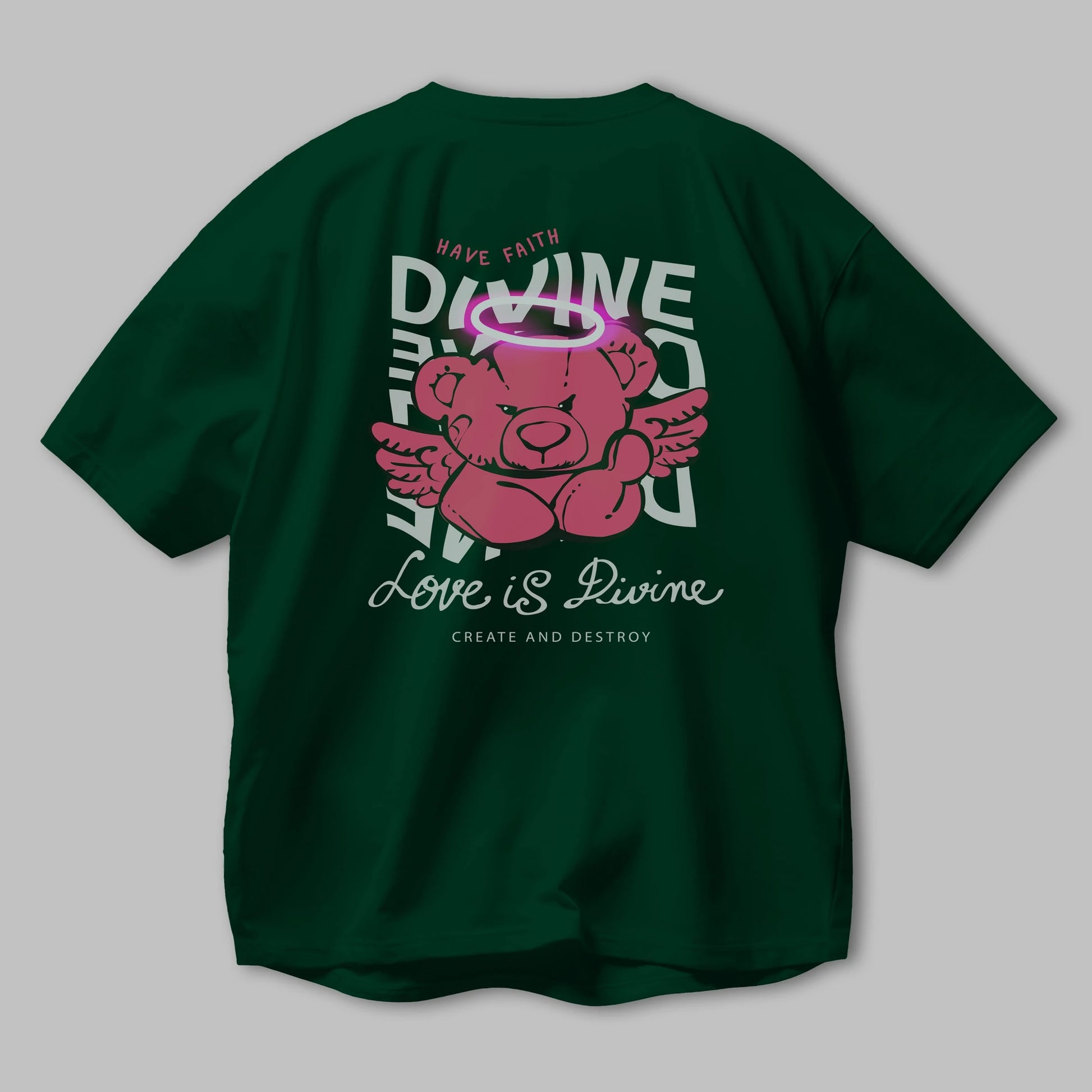 Love is Divine Bear Arka Baskılı Oversize t-shirt Erkek Kadın Unisex
