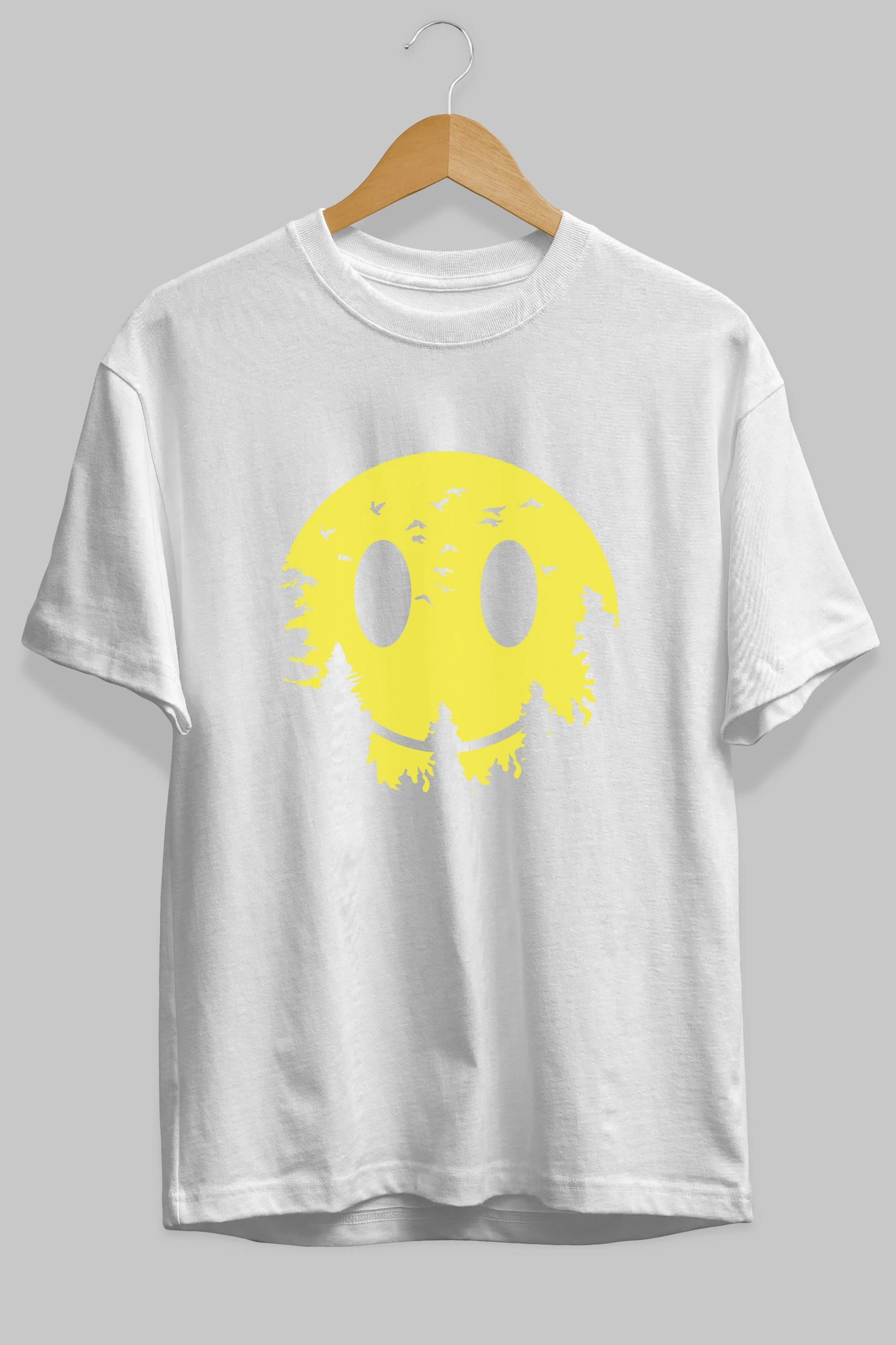 Smiley Moon Ön Baskılı Oversize t-shirt %100 pamuk Erkek Kadın Unisex