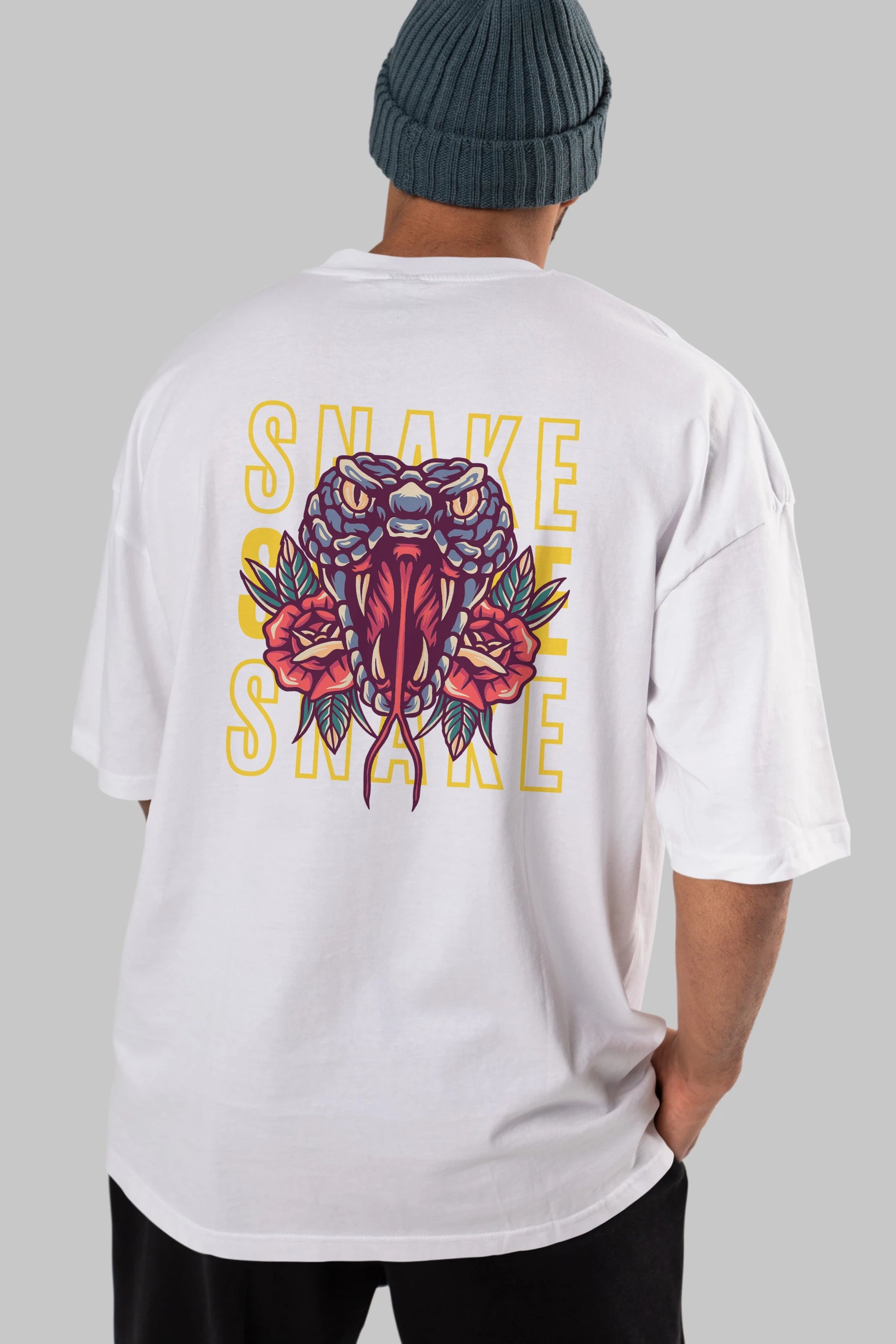 Snake Arka Baskılı Oversize t-shirt Erkek Kadın Unisex