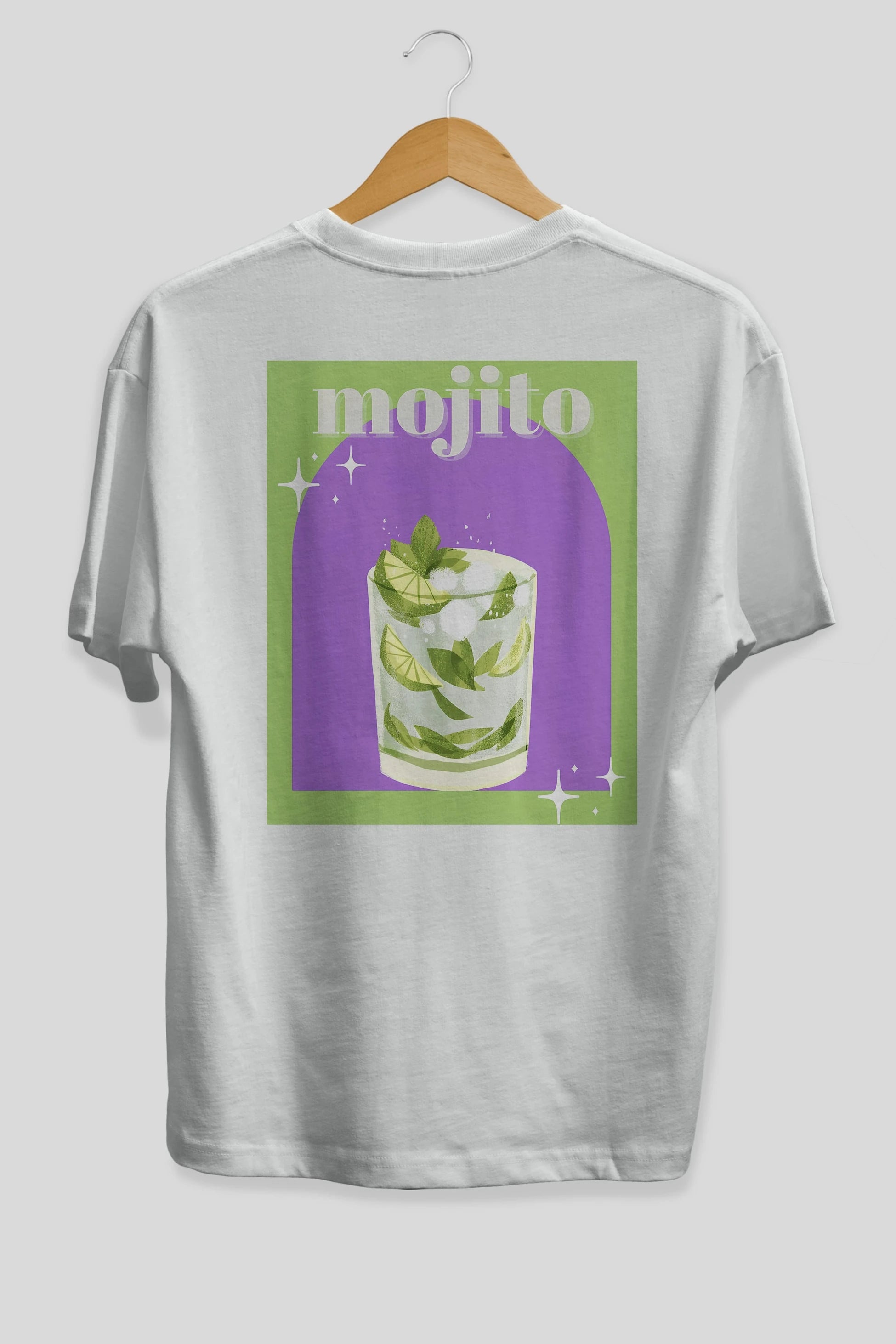 Mojito 3 Arka Baskılı Oversize t-shirt Erkek Kadın Unisex %100 Pamuk Bisiklet Yaka tişort