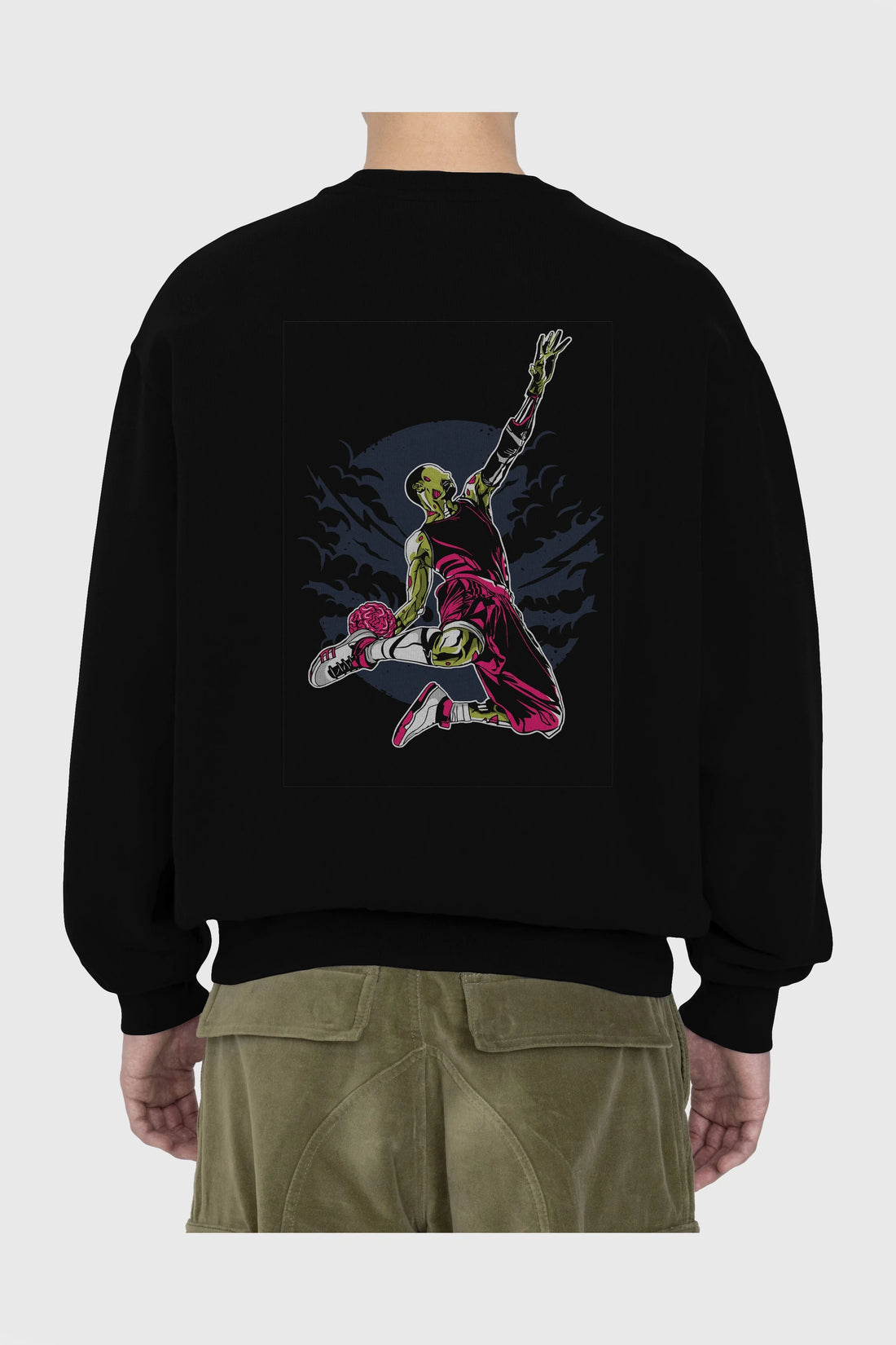 Zombie Slam Dunk Arka Baskılı Oversize Sweatshirt Erkek Kadın Unisex