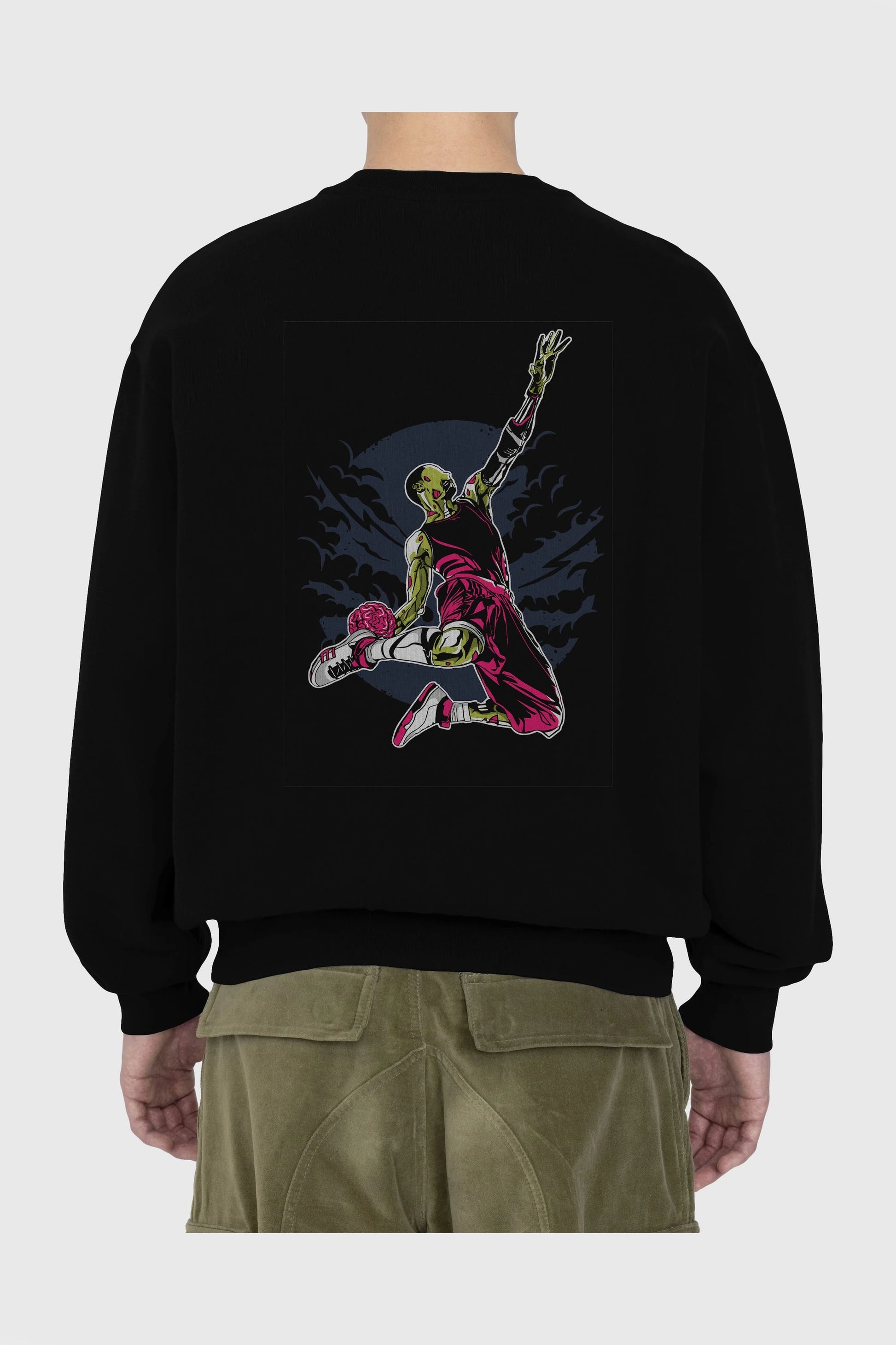 Zombie Slam Dunk Arka Baskılı Oversize Sweatshirt Erkek Kadın Unisex