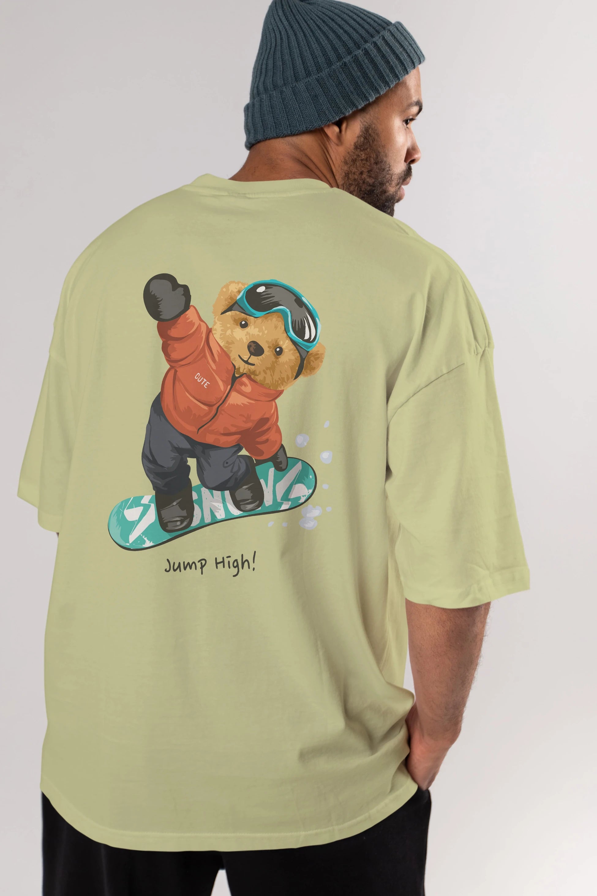 Teddy Bear Jump High Arka Baskılı Oversize t-shirt Erkek Kadın Unisex %100 Pamuk