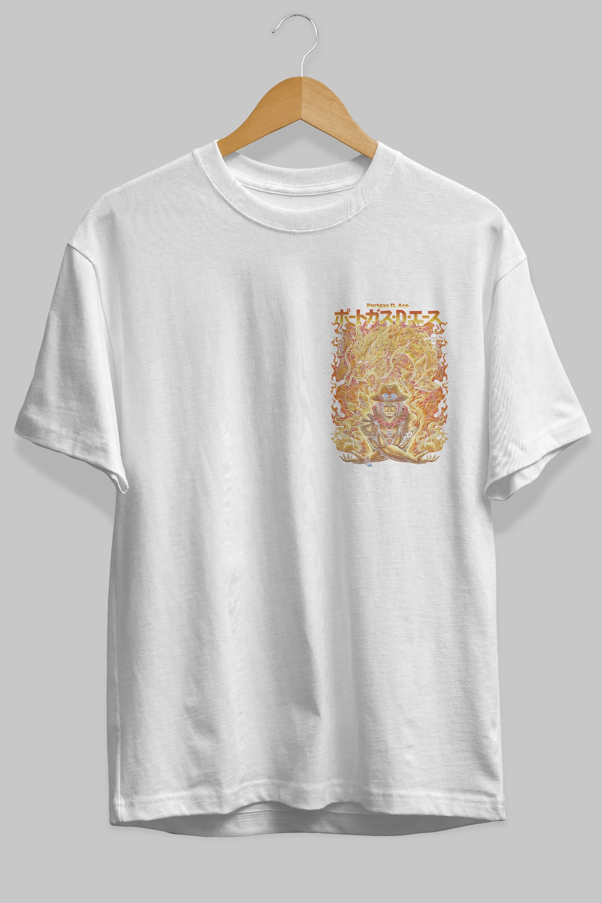 PORTGAS D. ACE Ön Sol Baskılı Oversize t-shirt Erkek Kadın Unisex %100 Pamuk Bisiklet Yaka tişort