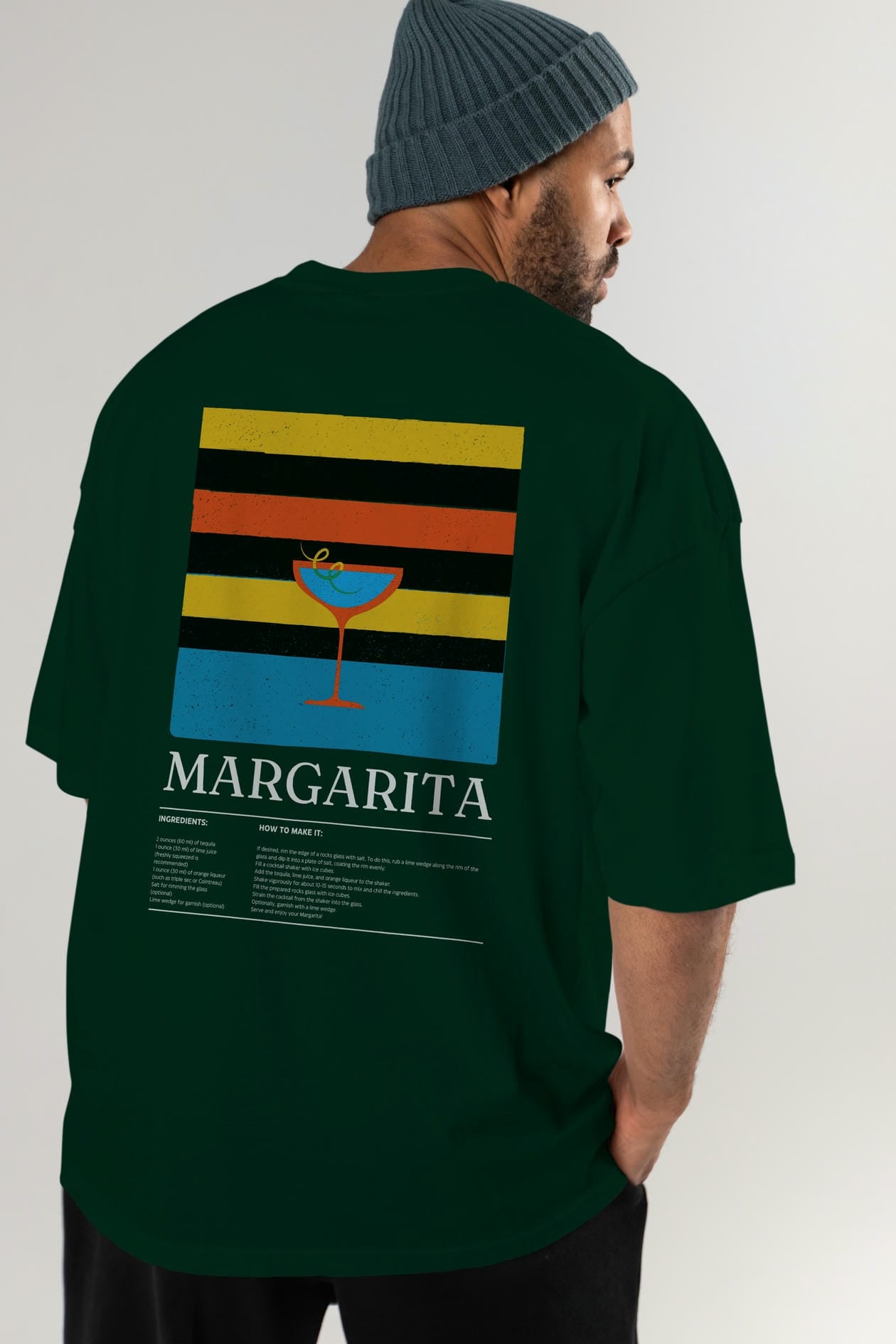 Margarita Kokteyl Serisi Arka Baskılı Oversize t-shirt Erkek Kadın %100 Pamuk Bisiklet Yaka tişort