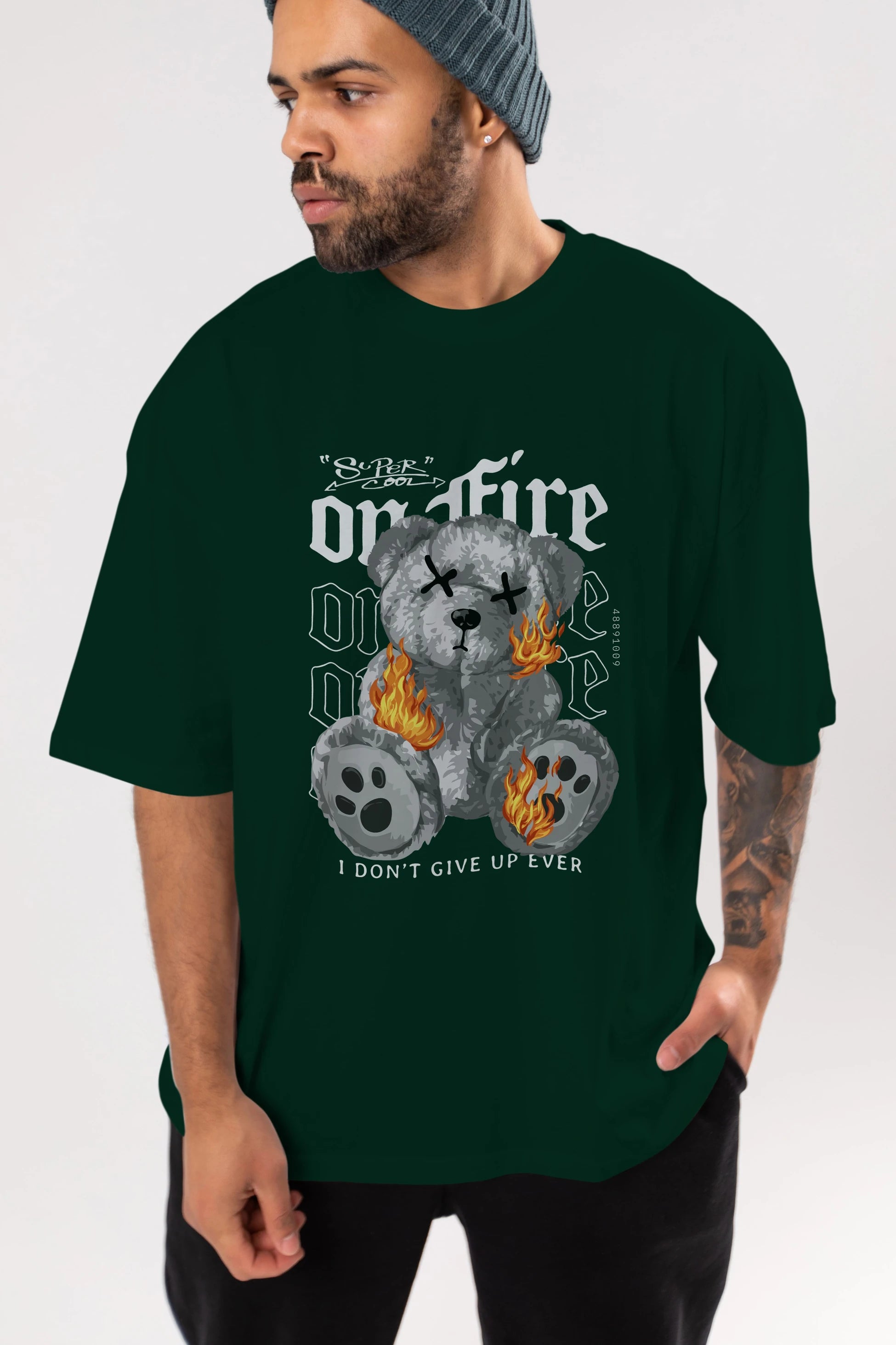 Teddy Bear On Fire Ön Baskılı Oversize t-shirt Erkek Kadın Unisex