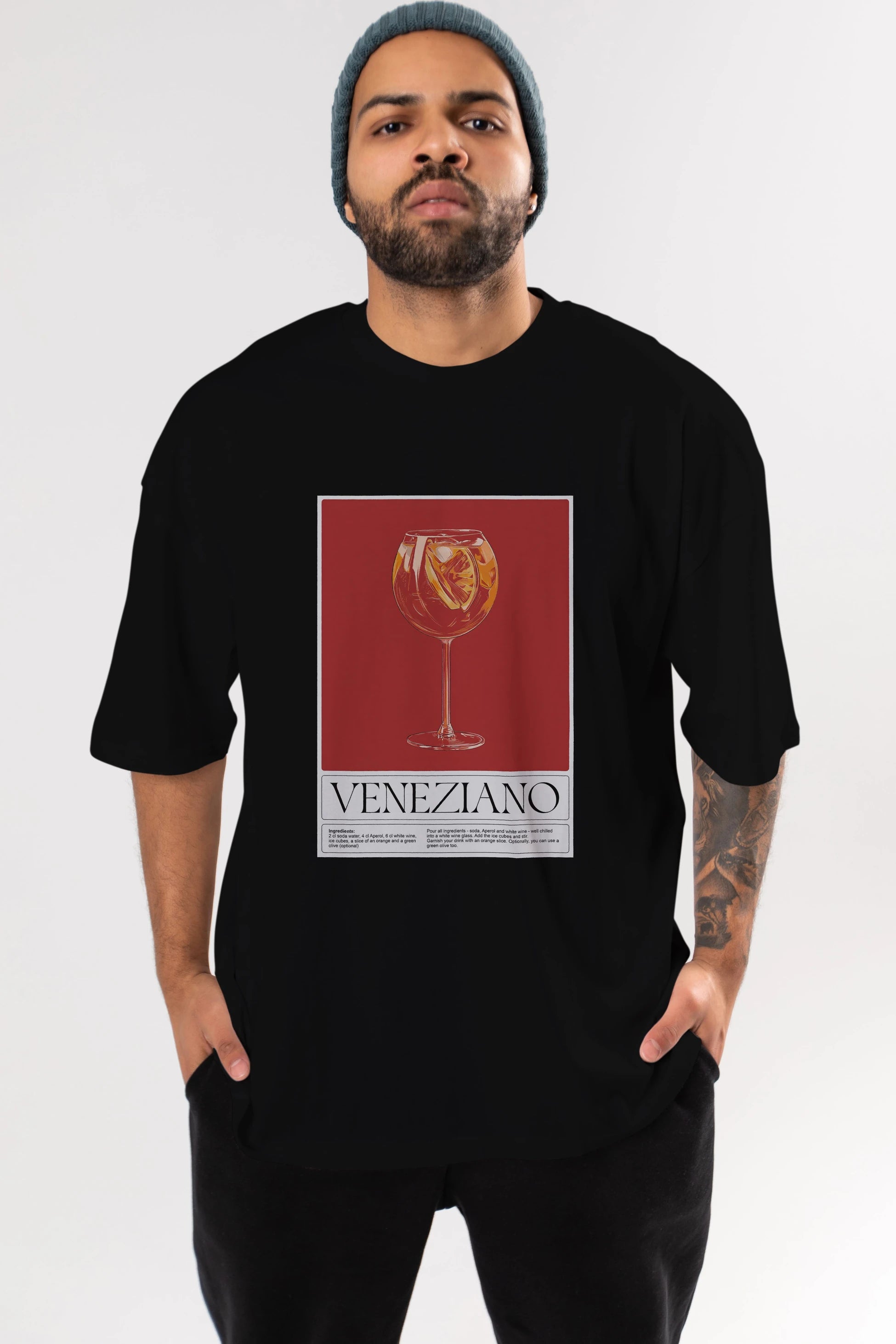 Veneziano Ön Baskılı Oversize t-shirt Erkek Kadın Unisex %100 Pamuk Bisiklet Yaka tişort