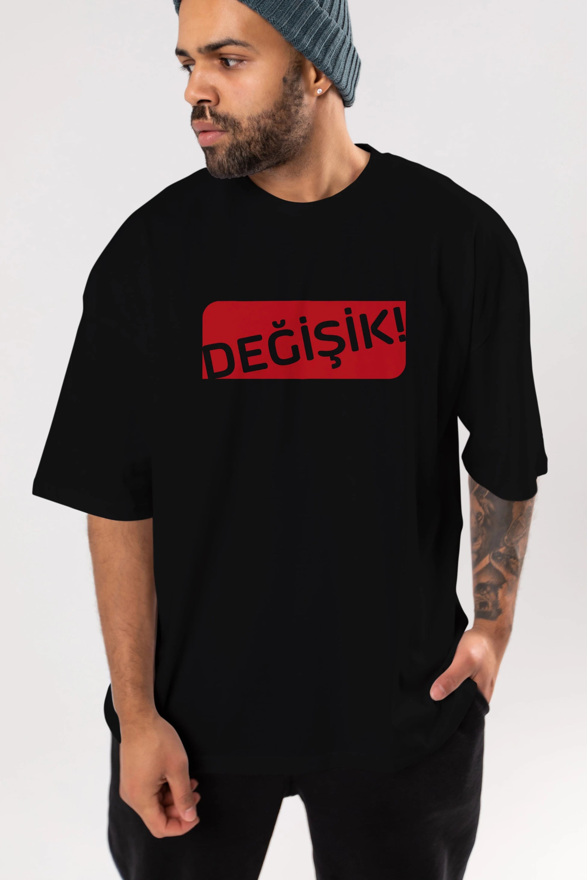 Değişik Ön Baskılı Oversize t-shirt %100 pamuk Erkek Kadın Unisex