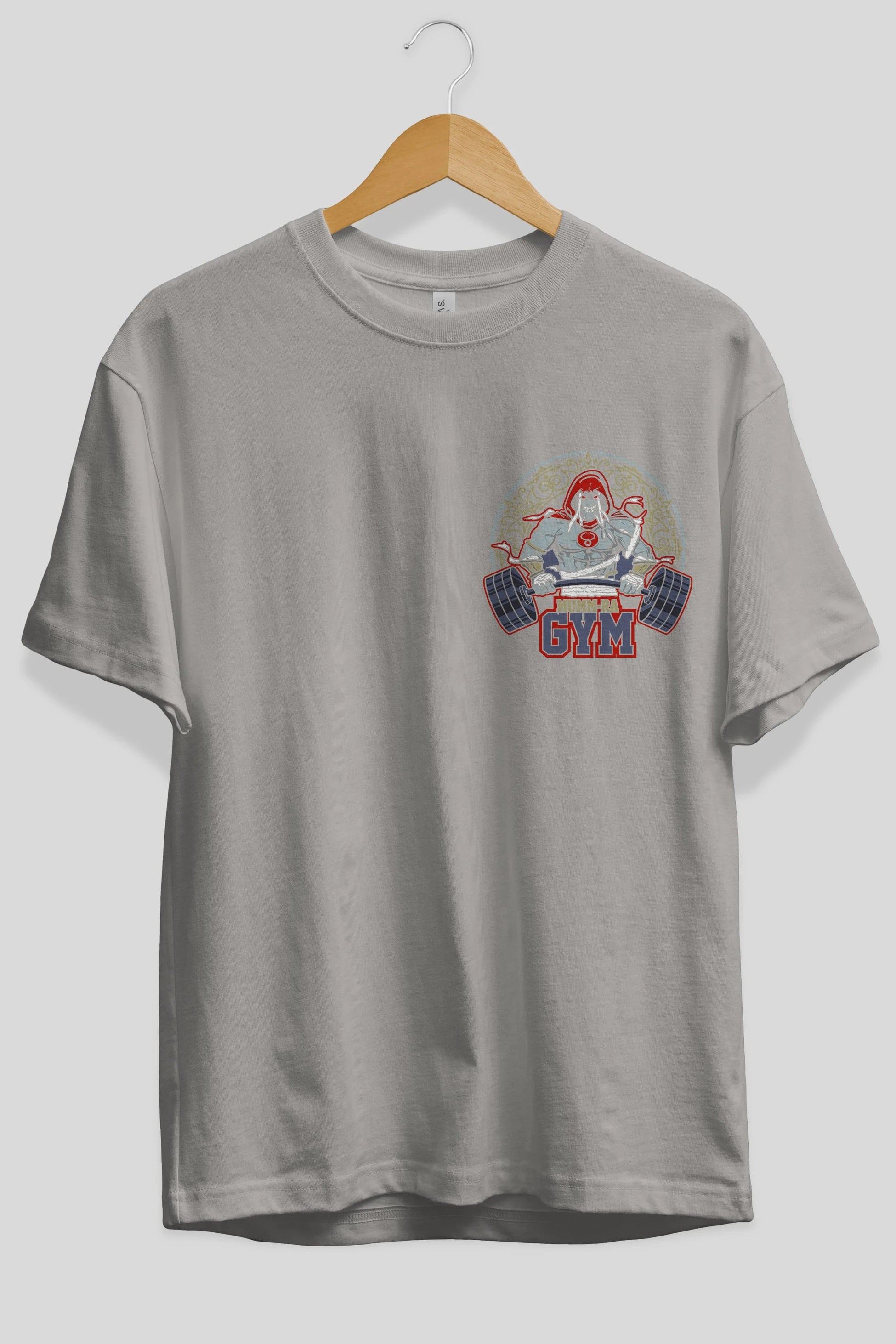 Mumm-ra GYM Ön Sol Baskılı Oversize t-shirt Erkek Kadın Unisex %100 Pamuk Bisiklet Yaka tişort
