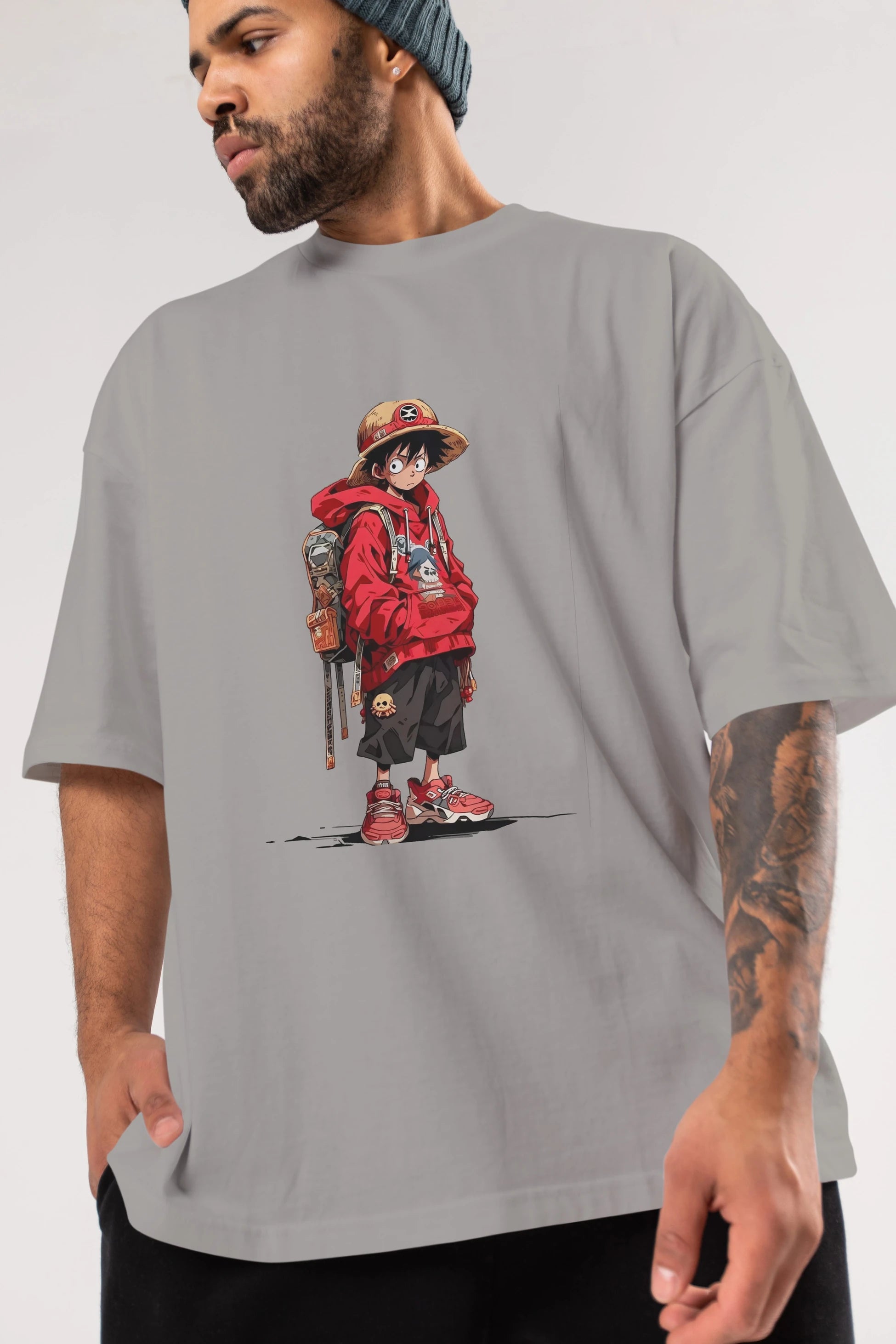One Piece Ön Baskılı Oversize t-shirt Erkek Kadın Unisex %100 Pamuk Bisiklet Yaka tişort