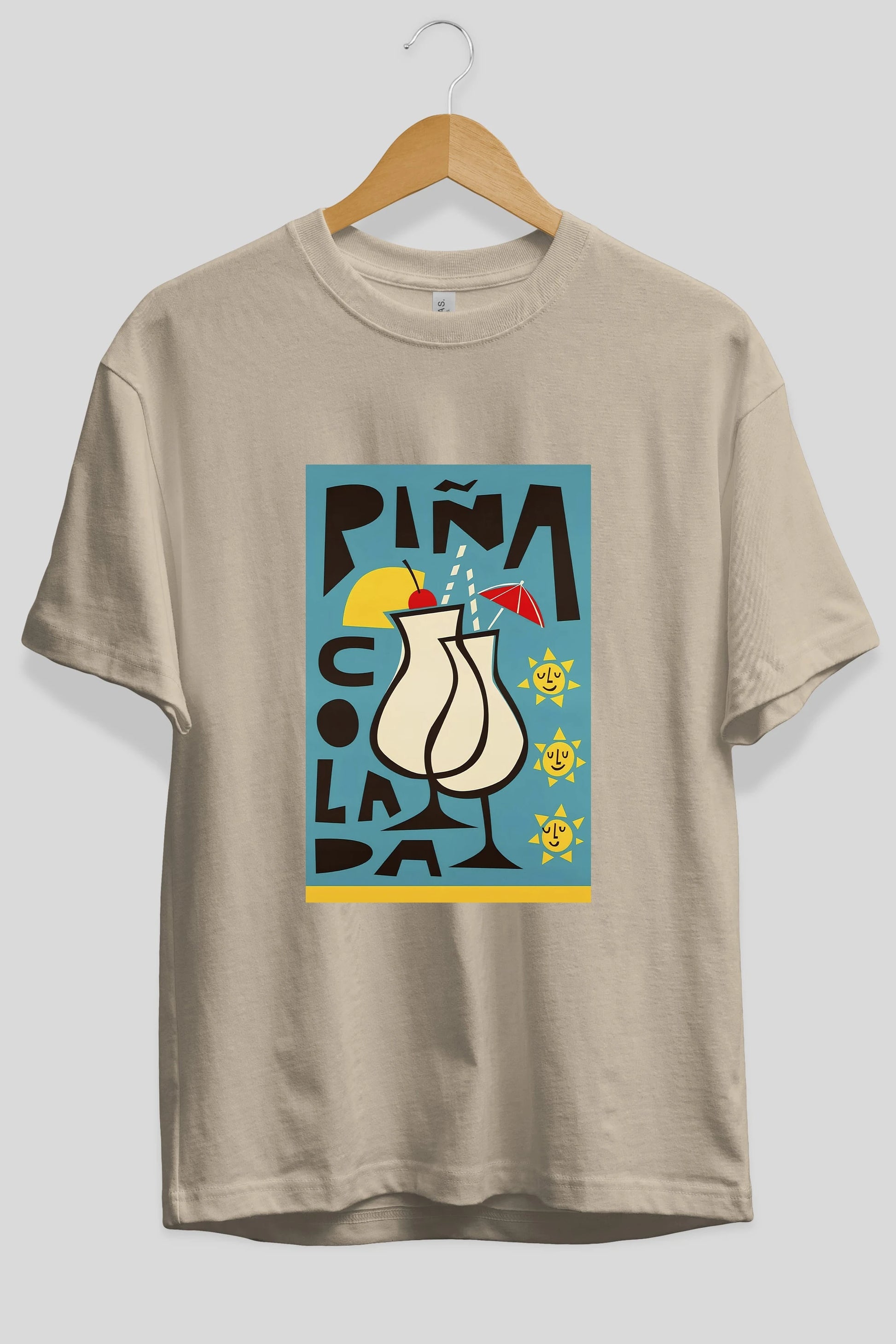 Pina Colada 4 Ön Baskılı Oversize t-shirt Erkek Kadın Unisex %100 Pamuk Bisiklet Yaka tişort