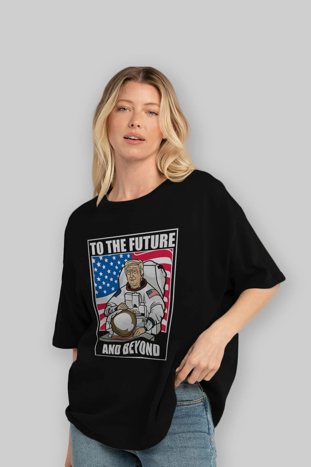 Trumpstronaut Ön Baskılı Oversize t-shirt Erkek Kadın Unisex %100 Pamuk tişort