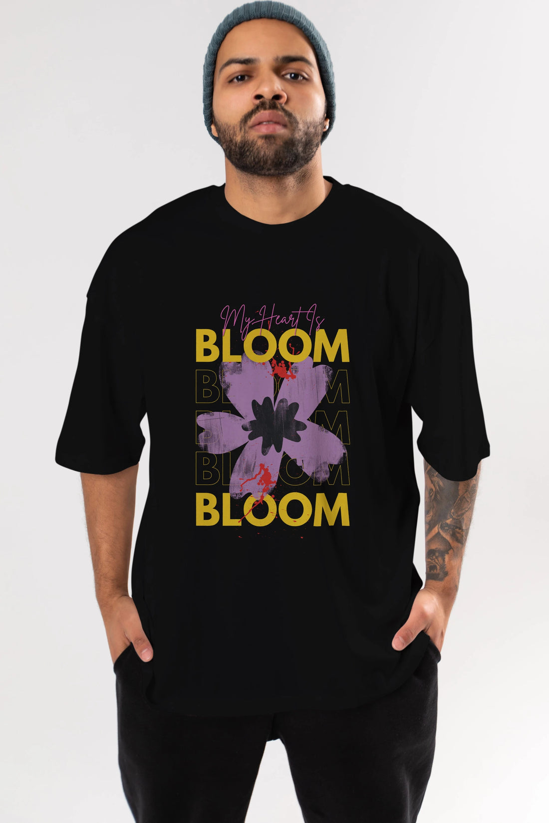 Bloom Yazılı Ön Baskılı Oversize t-shirt Erkek Kadın Unisex
