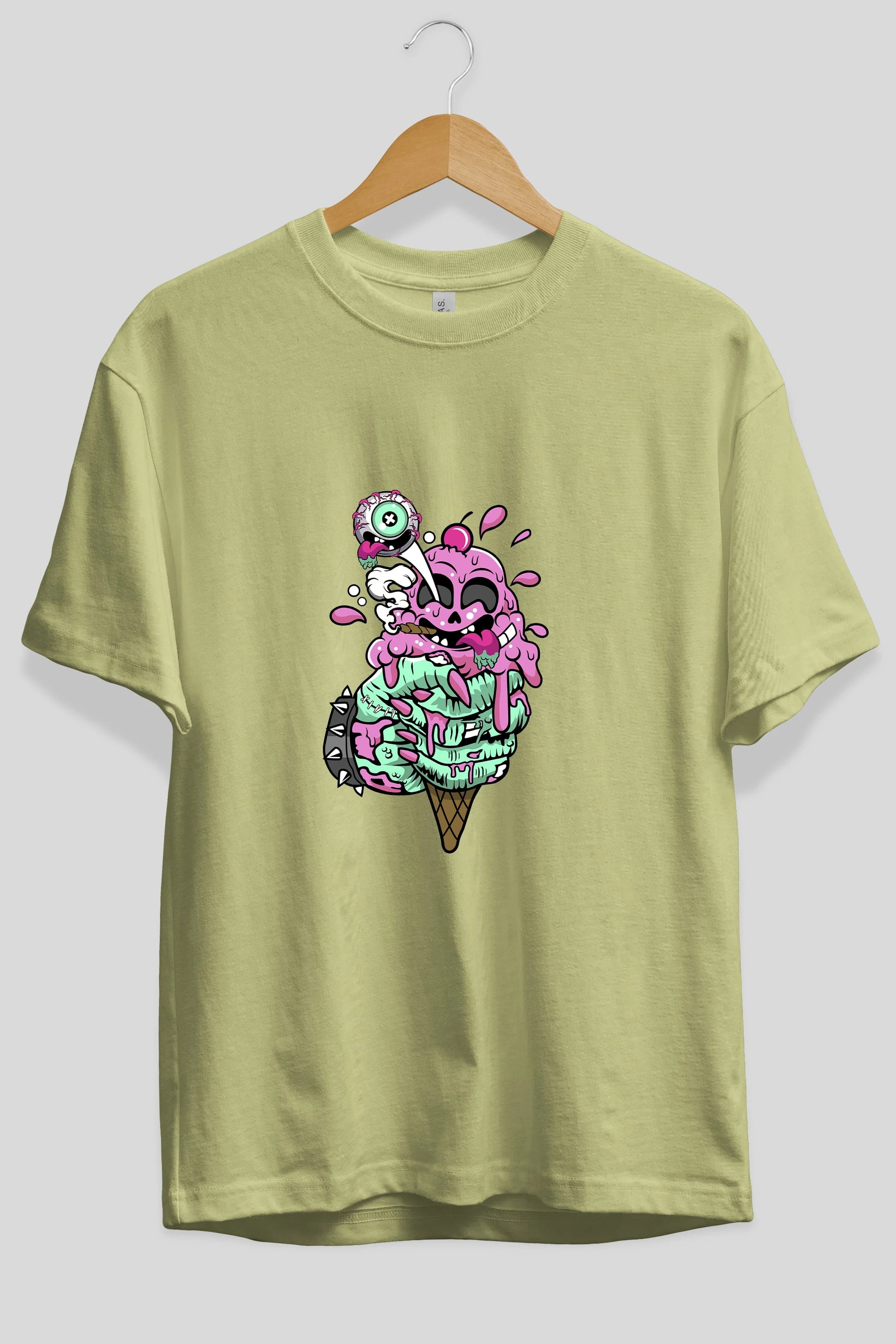 Ice Cream Zombie Ön Baskılı Oversize t-shirt Erkek Kadın Unisex %100 Pamuk tişort