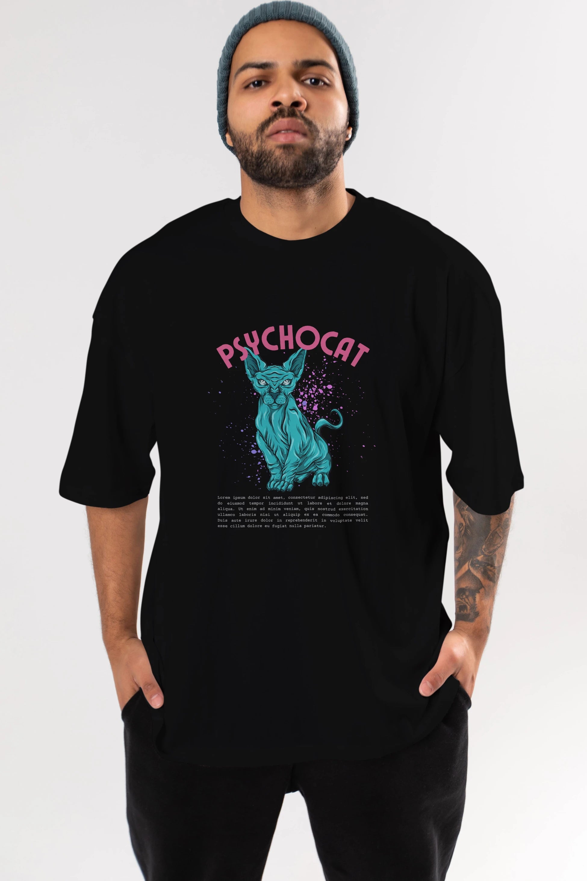 Psychocat Ön Baskılı Oversize t-shirt Erkek Kadın Unisex